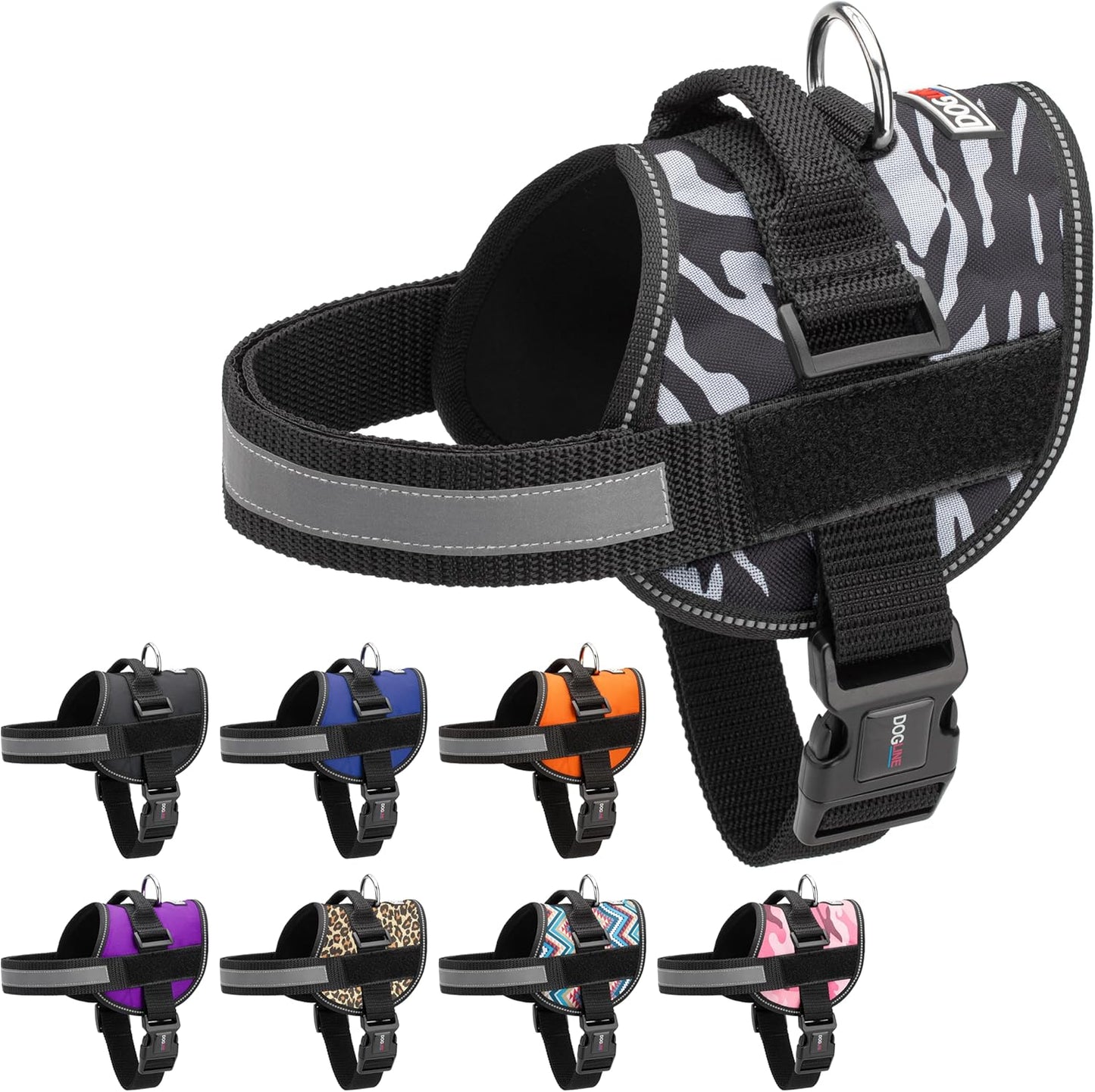 Dogline Dog Harness, Reflective No-Pull Adjustable Vest with Handle for Walking, Training, Breathable, No - Choke Harness for Small, Medium or Large Dogs Room for Patches Zebra Black/White M 22"-28"