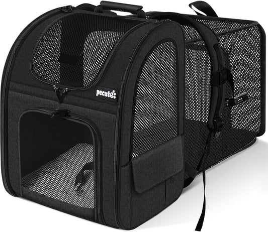 Pecute Cat Carrier Backpacks, Expandable Cat Backpack with Breathable Mesh, Pet Carrier Backpack for Cats Small Dogs Puppies Up to 18 Lbs, Dog Carrier Backpack Great for Travel Hiking Camping Outdoor
