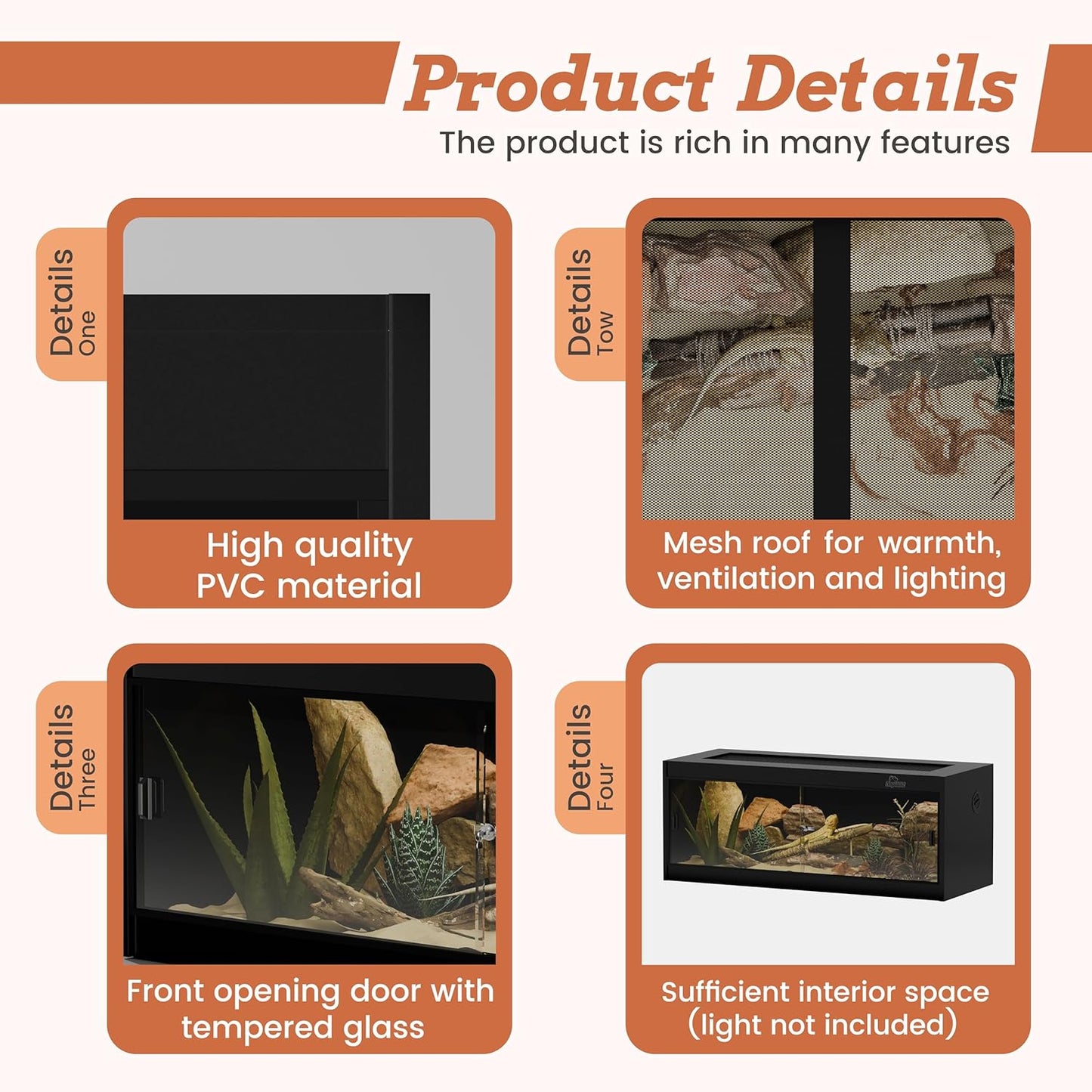 20 Gallon PVC Reptile Enclosure, RepWild 30"x12"x12" Terrarium/Tank with Heavy-Duty Screen Top, Glass Sliding Doors & Lock for Bearded Dragons, Ball Python, Geckos, Lizards