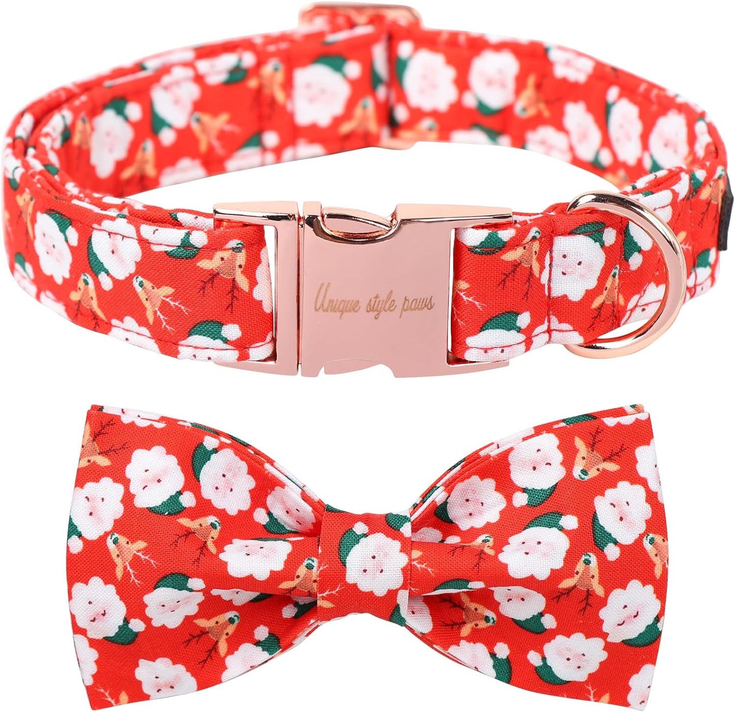 Unique Style Paws Christmas Day Dog Collar with Bow Christmas Tree Cotton Puppy Collars for Small Medium Large Dogs