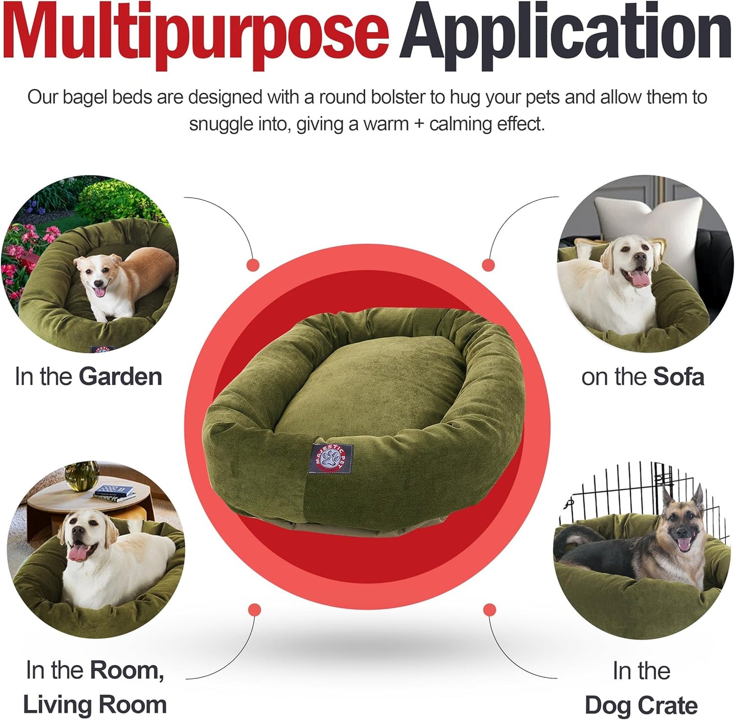 Majestic Pet 24 Inch Micro Velvet Calming Dog Bed Washable 24x19x7 (inch) – Cozy Soft Round Donut Dog Bed with Spine for Head Support - Pet Bed Small – Fern (2025)