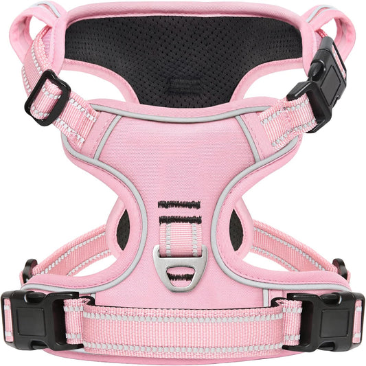 Timos Dog Harness, 3 Snap Buckles No-Pull Soft Padded Dog Vest with 2 Metal Leash Clips, Adjustable Reflective No Choke Pet Harness with Easy Control Handle for Medium Dogs,Pale Pink,M