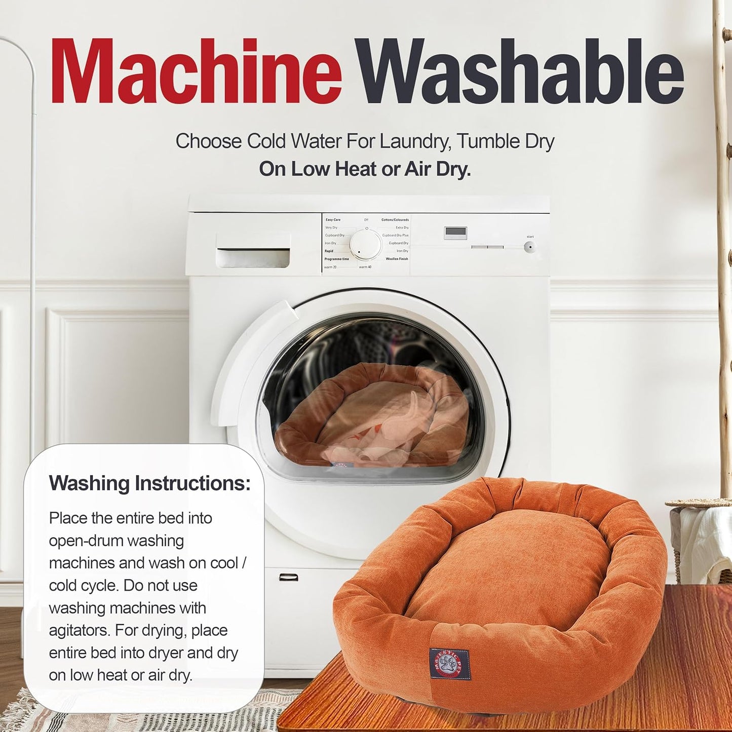 Majestic Pet 24 Inch Micro Velvet Calming Dog Bed Washable 24x19x7 (inch) – Cozy Soft Round Donut Dog Bed with Spine for Head Support - Pet Bed Small – Orange (2025)