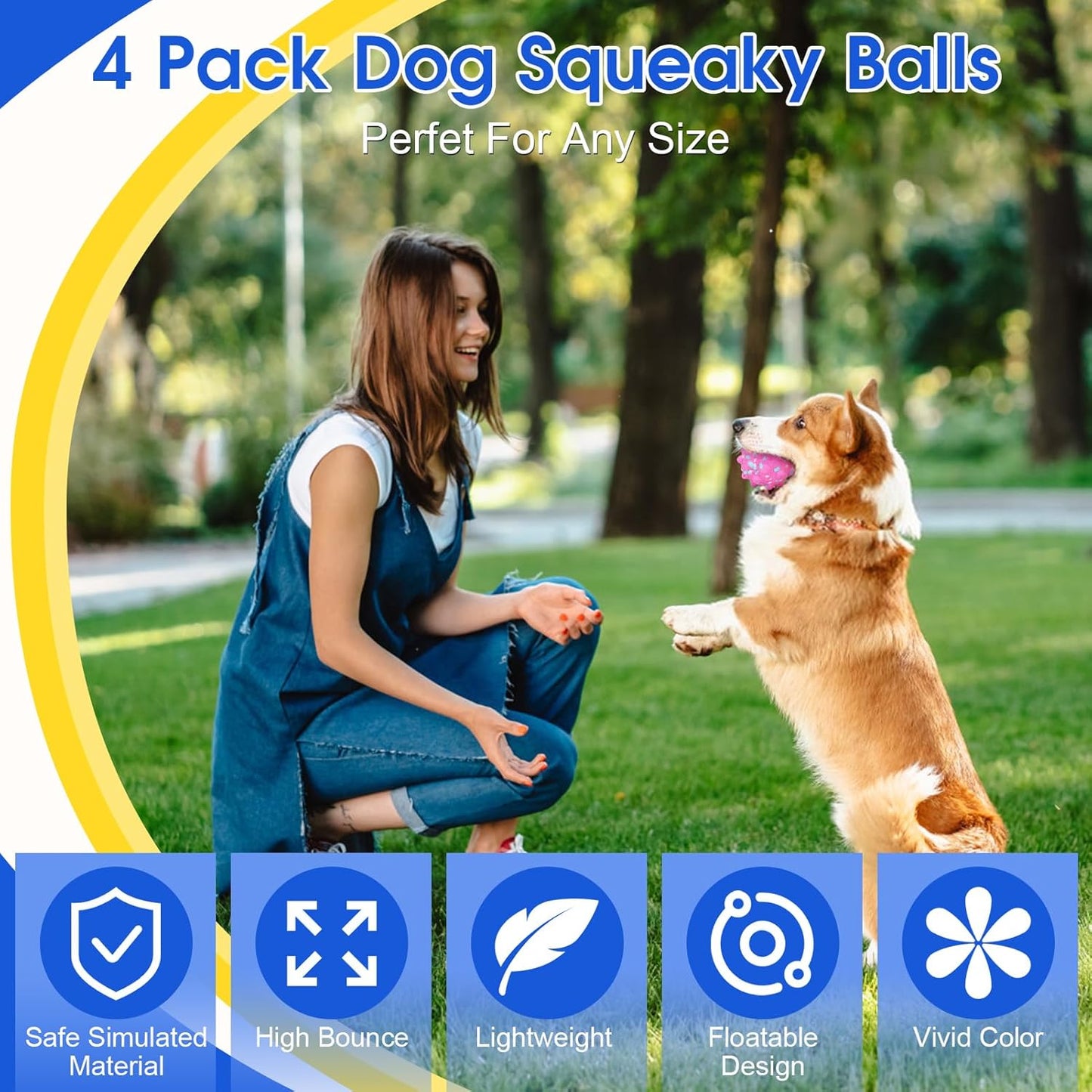 VINGVO Large Dog Balls Tennis Ball Toys 4 PCS Dogs Toys for Aggressive Chewers, 3" Teething Chew Toys Water Floating Ball Toy Bouncy Fetch Balls for Large Medium Small Dog and Puppies (4 Spiked)