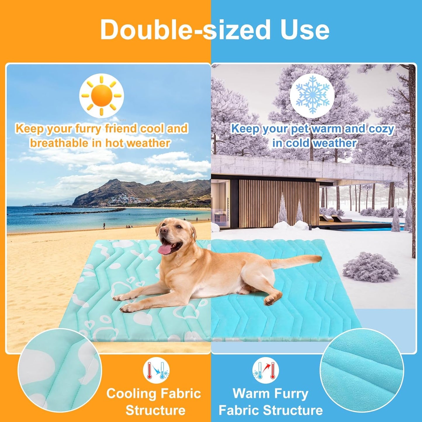 BEAUTYZOO Upgrade Dog Cooling Mat Extra Large, Reversible Self-Cooling Mat for Dogs, Thicken Pet Ice Cool Pad Blanket for Summer Kennel Sofa Bed Floor Car Seat, Machine Washable&Foldable, 59"x40"