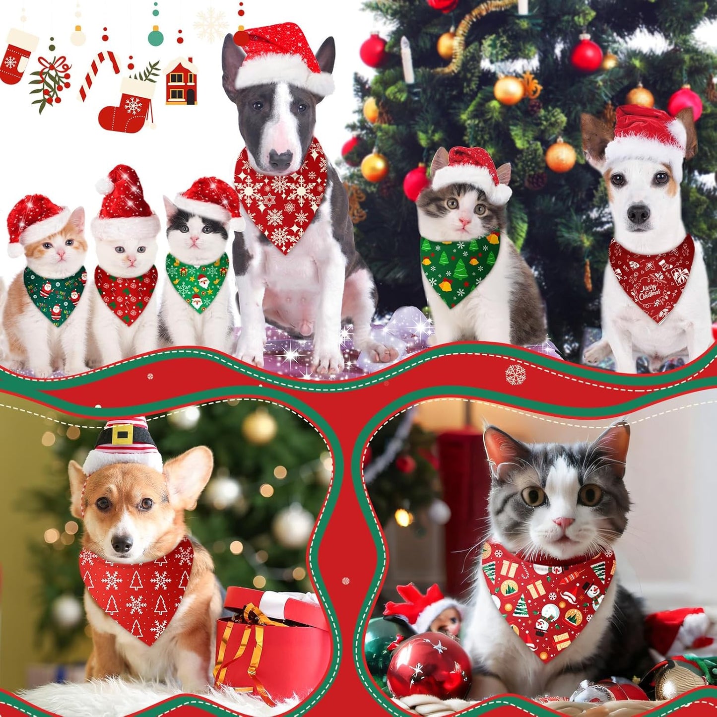 500 Pcs Christmas Bandanas for Dogs Xmas Bandanas Bulk with Santa Snowflake Candy Cane Patterns Soft Bibs Adjustable Triangle Doggie Scarf for Small Medium Large Pet 25.6 x 17.7 x 17.7 Inch