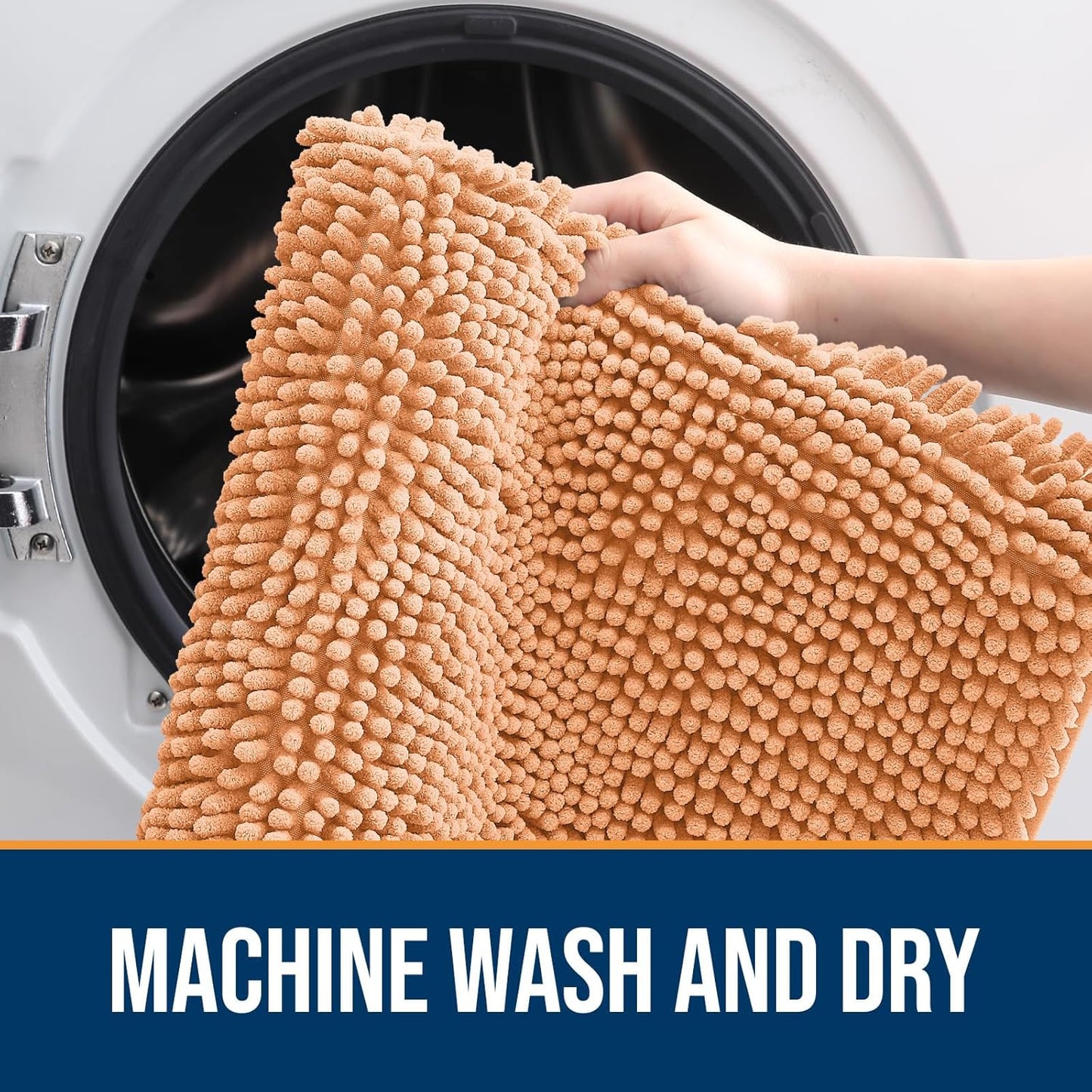 OLANLY Dog Door Mat for Muddy Paws 47x17, Absorbs Moisture and Dirt, Absorbent Non-Slip Washable Doormat, Quick Dry Chenille Mud Mat for Dogs, Entry Indoor Entryway Carpet for Inside Floor, Orange