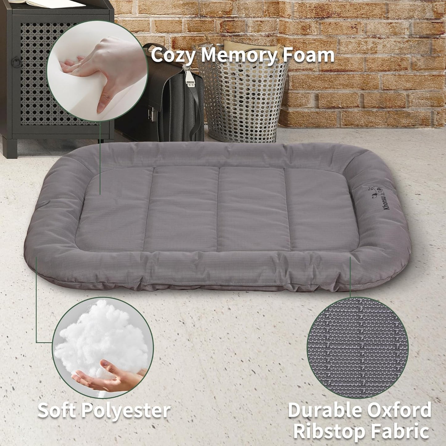 KHONSU PET Durable Dog Bed Tough and Tear Proof Dog Crate Bed, 800lbs Tear Strength PVC-Backed Waterproof Ped Bed Mat Indoor & Outdoor Use for Dogs up to 60 lbs