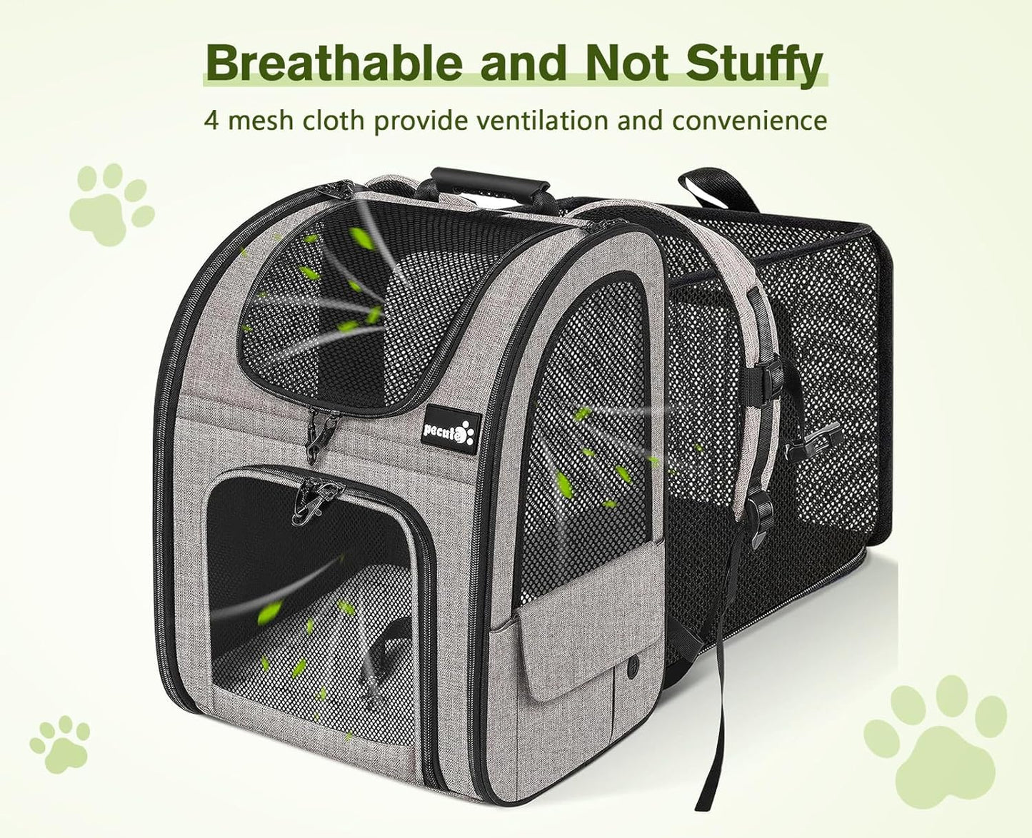 Pecute Pet Carrier Backpack, Large Cat Carrier Backpack, Expandable Cat Backpack with Breathable Mesh for Medium Large Cats, and Small Dogs, Dog Backpack Carrier for Travel Hiking Khaki