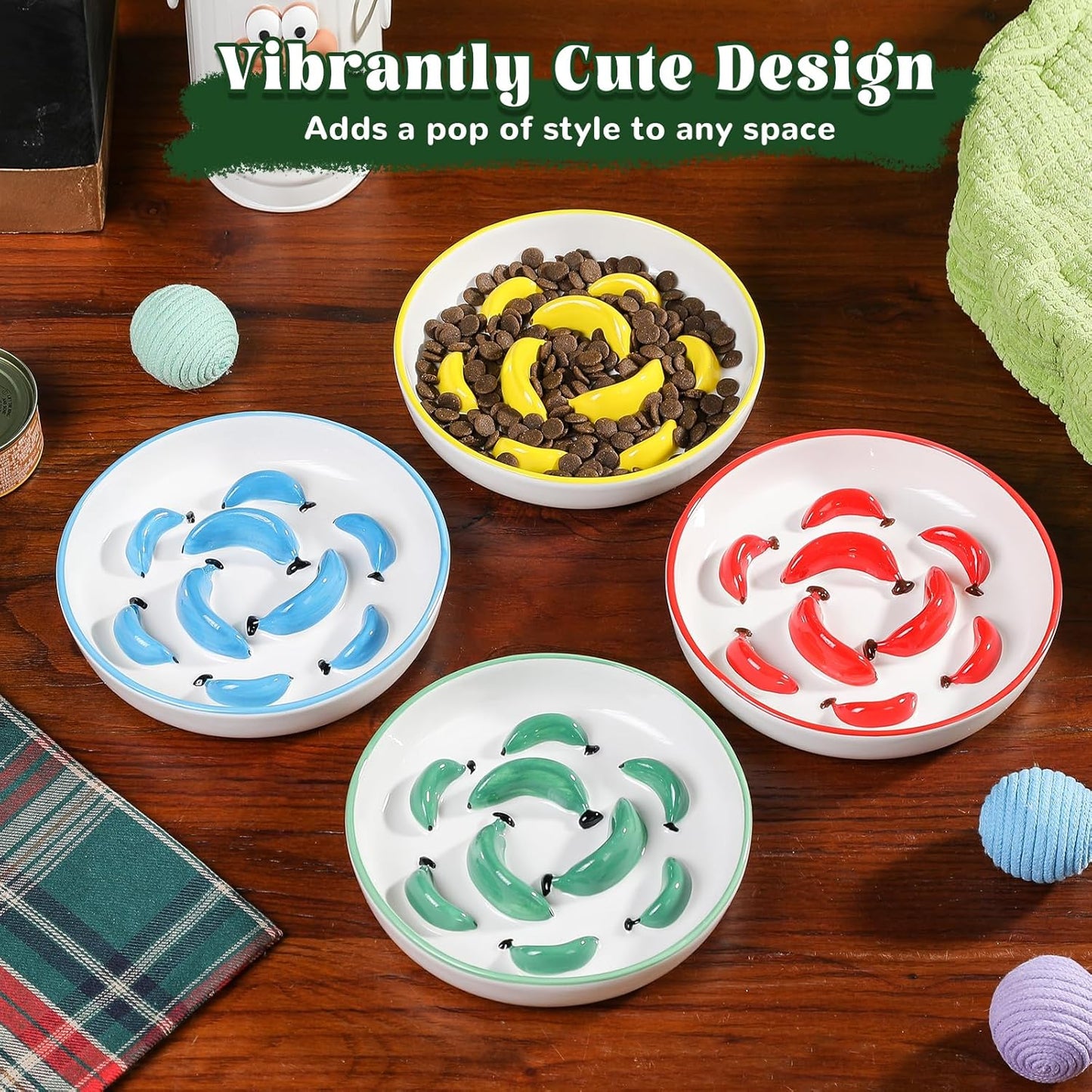 Ceramic Cat Slow Feeder Bowl - Vibrant Cat Feeding Bowl - Cute Maze Food Dish for Slow Eating - Dishwasher Safe - 6.3''W x 1.2''H - 7 OZ - Red