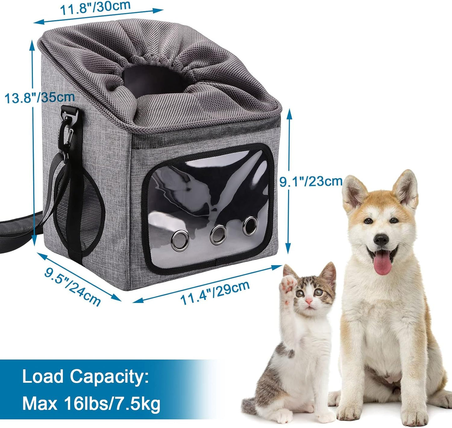 Ownpets Dog Bike Basket Foldable Pet Carrier, Dog Car Booster Seat with Mesh Windows, Adjustable Shoulder Bag Portable Breathable Bicycle Basket Bag for Dogs and Cats