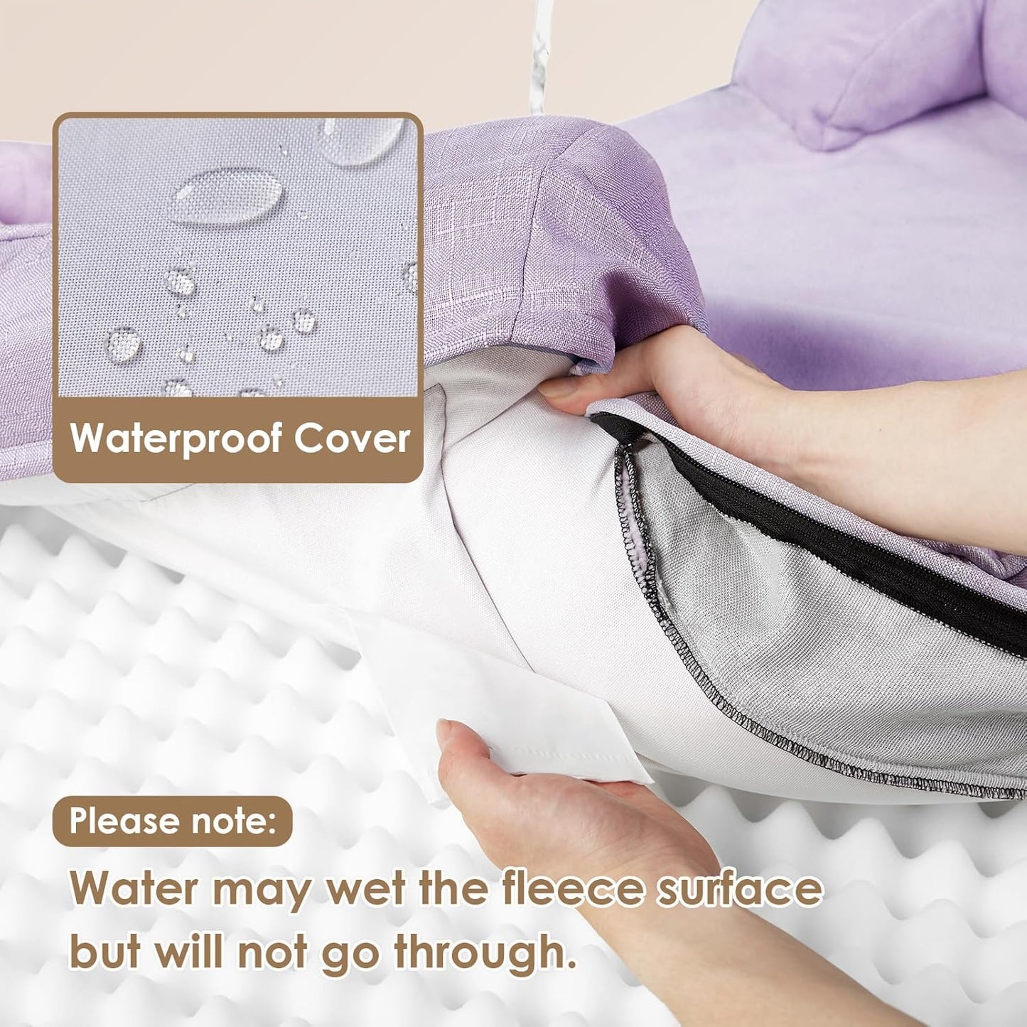 EHEYCIGA Orthopedic Dog Beds for Large Dogs, Waterproof Memory Foam Large Dog Bed with Sides, Non-Slip Bottom and Egg-Crate Foam Pet Couch Bed with Washable Removable Cover, Lilac