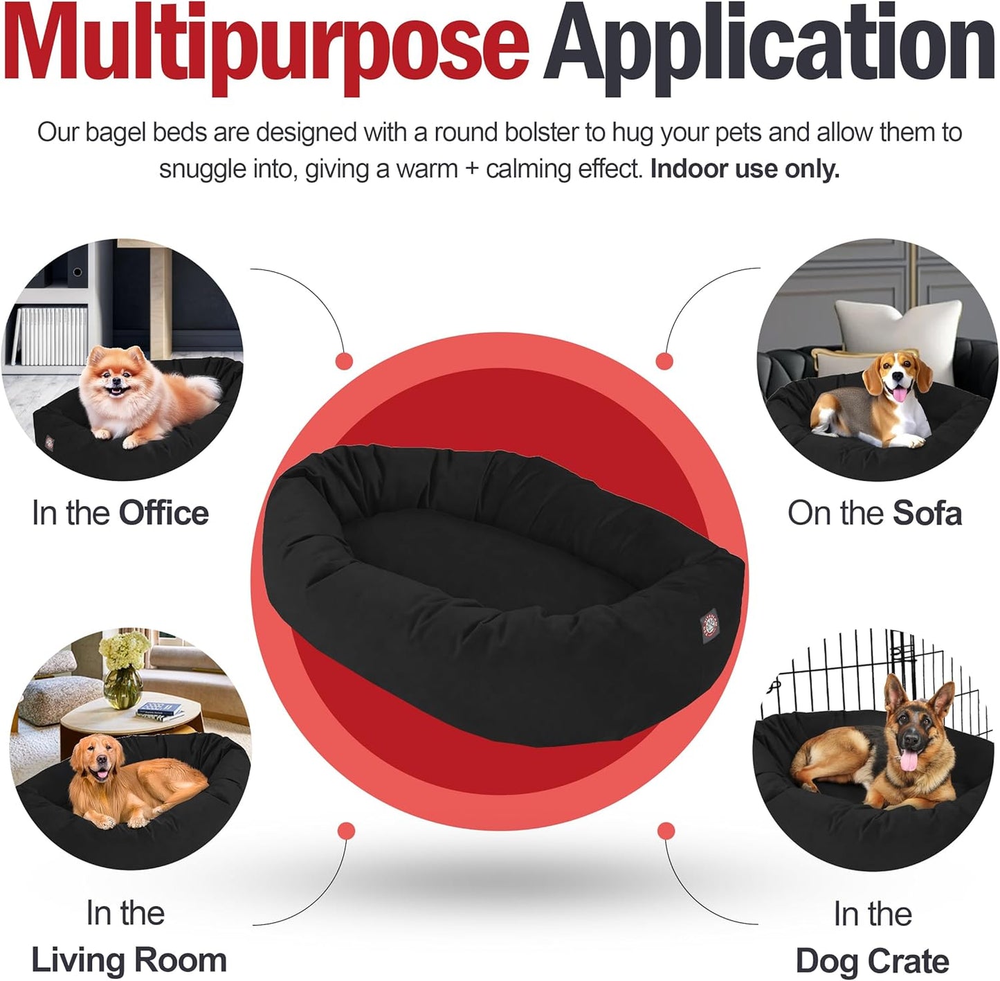 Majestic Pet 32 Inch Suede Calming Dog Bed Washable 32x23x7 (Inch) – Cozy Soft Round Donut Dog Bed with Spine Support for Dogs to Rest Their Head - Pet Bed Medium – Black (2025)