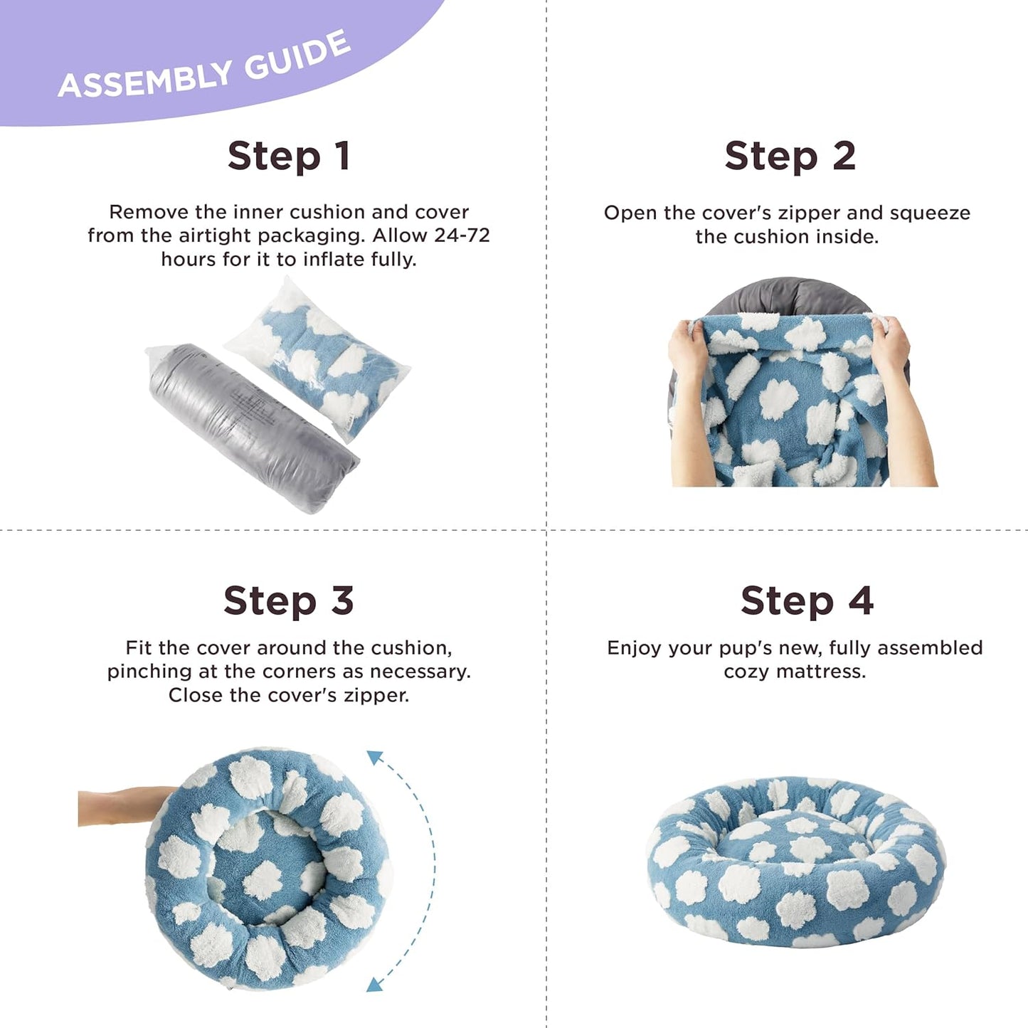 LE SURE Donut Cat Beds for Indoor Cats - Small Round Dog Bed for Calming Pets with Washable Cover, Cute Modern Puppy Beds with Jacquard Shaggy Plush & Anti Slip Bottom, 20 Inch, Blue