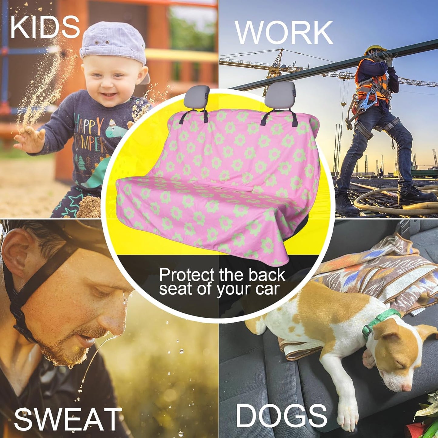 Back Seat Cover for Car Trucks Van SUV,Waterproof Rear Bench Towel Seat Covers for Dogs and Kids,Automotive Backseat Protector (Flower and Pink)