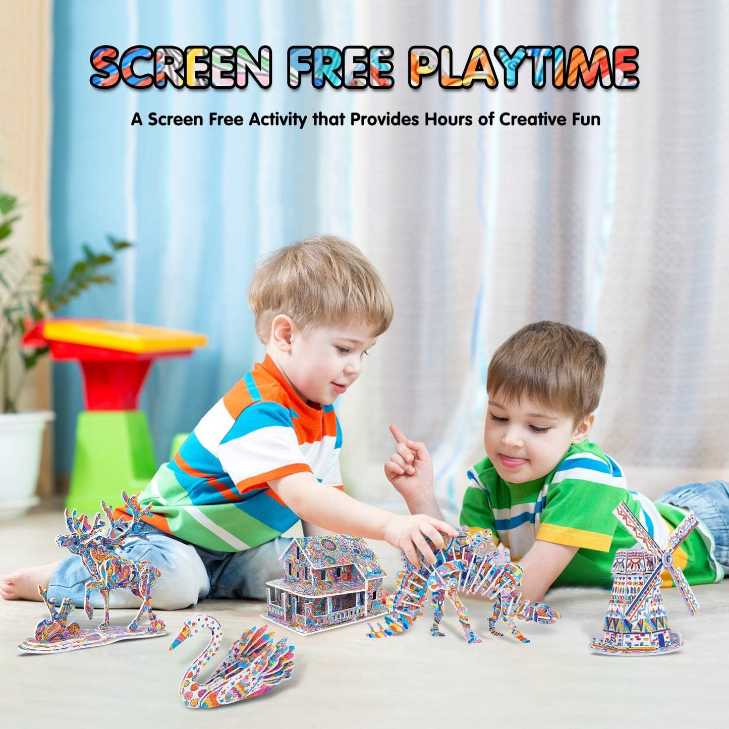 BEARUN 3D Coloring Puzzle Set, Arts and Crafts for Girls and Boys Age 6 7 8 9 10 11 12 Year Old, Fun Educational Painting Crafts Kit with Supplies for Kids, Birthday Toy Gift for Kids