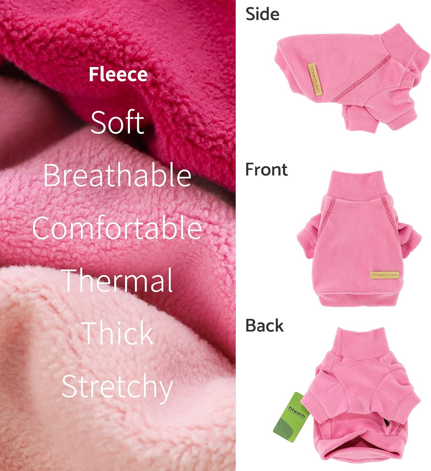 Fitwarm 3 Pack Classic Fleece Dog Sweater, Turtleneck Dog Sweatshirt, Dog Winter Clothes for Small Dogs Girl, Pet Pullover Jumper, Cat Apparel, Pink, Rose, Baby Pink, Large