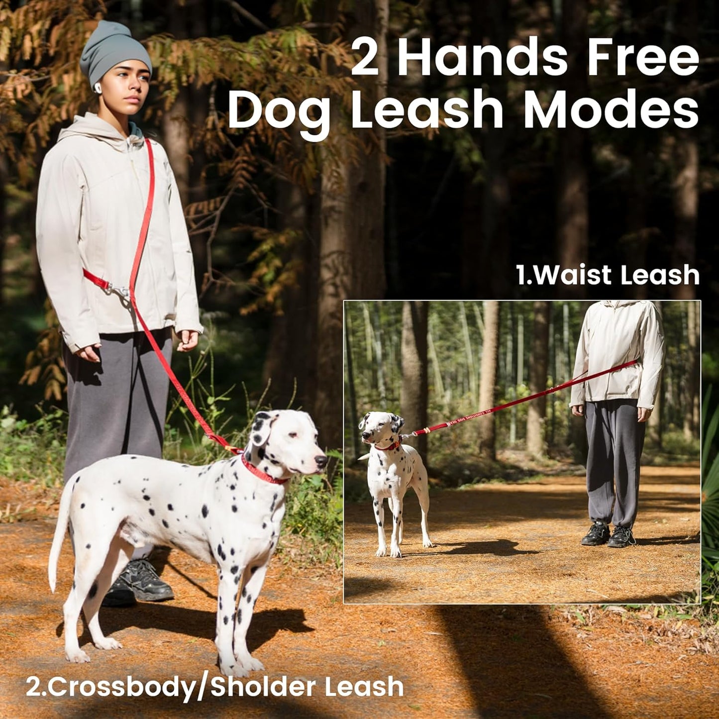 HOWGO 8-in-1 Multifunctional Hands Free Dog Training Leash with Padded Handle, 8.5 FT Nylon Adjustable Length, Lightweight Aviation Aluminum, Crossbody Waist Leash for Puppy Medium Large Dogs (Yellow)