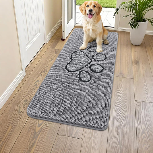 Smiry Dog Door Mat for Muddy Paws, Absorbent Dirt Trapper Non Slip Quick Dry Washable Chenille Mat for Mud Dogs, Entry Rug for Indoor and Outdoor (47x24 Inches, Grey)