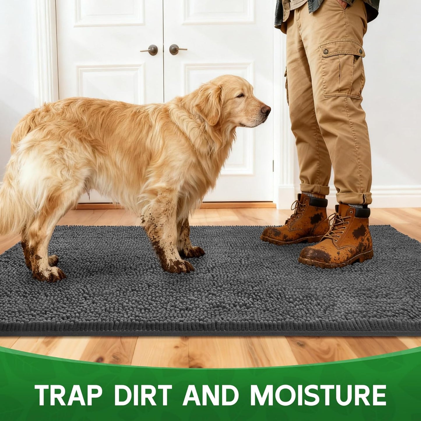 Dog Door Mat Indoor Entrance, 72" x 24" Absorbent Quick-Drying Mud Rugs, Non-Slip Door Rugs for Entryway Indoor Washable, Soft Chenille Dog Mat for Muddy Paws