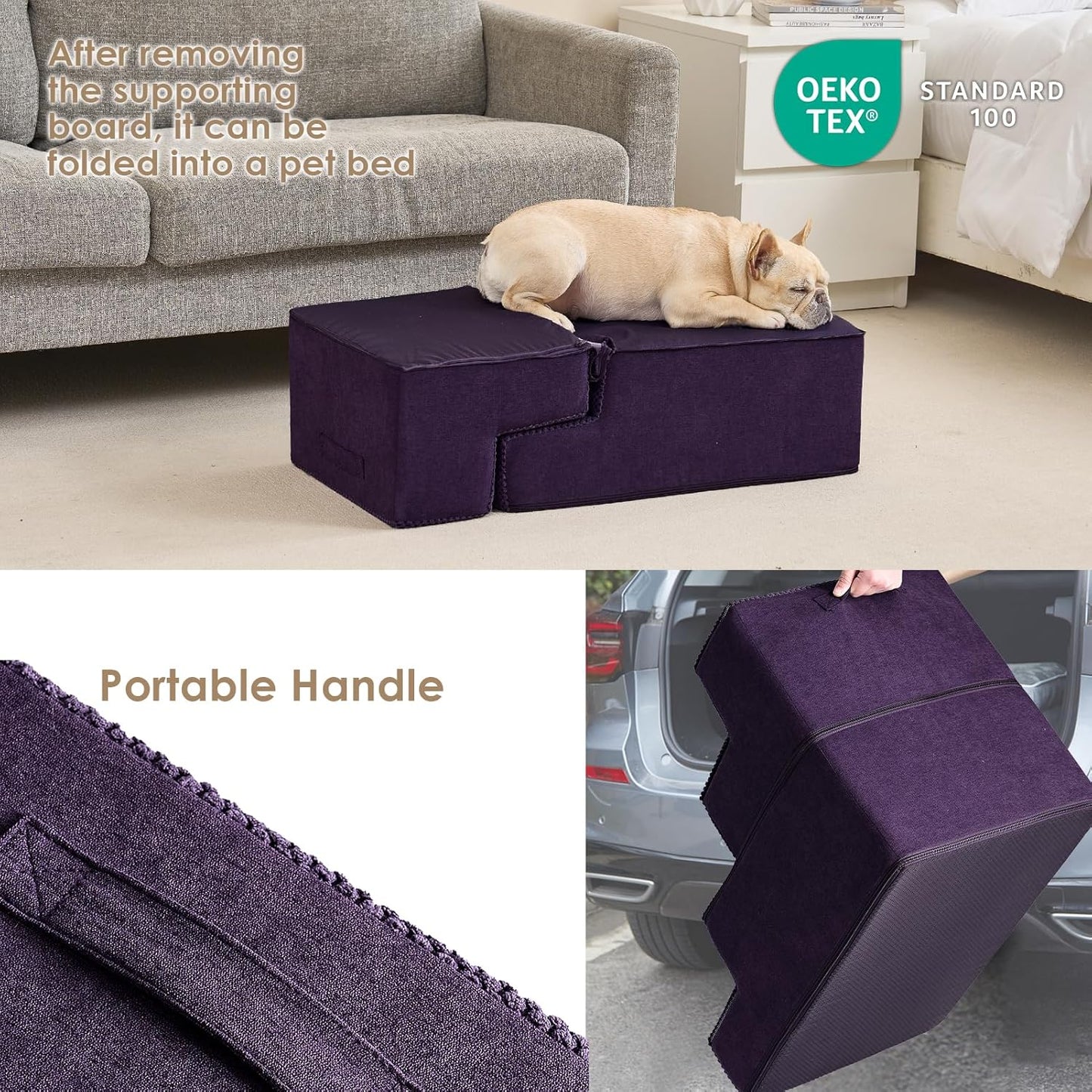 EHEYCIGA Dog Stairs for Bed 18" H, 4-Step Dog Steps for High Bed, Pet Steps for Small Dogs and Cats, Non-Slip Balanced Pet Ramp Indoor, Purple