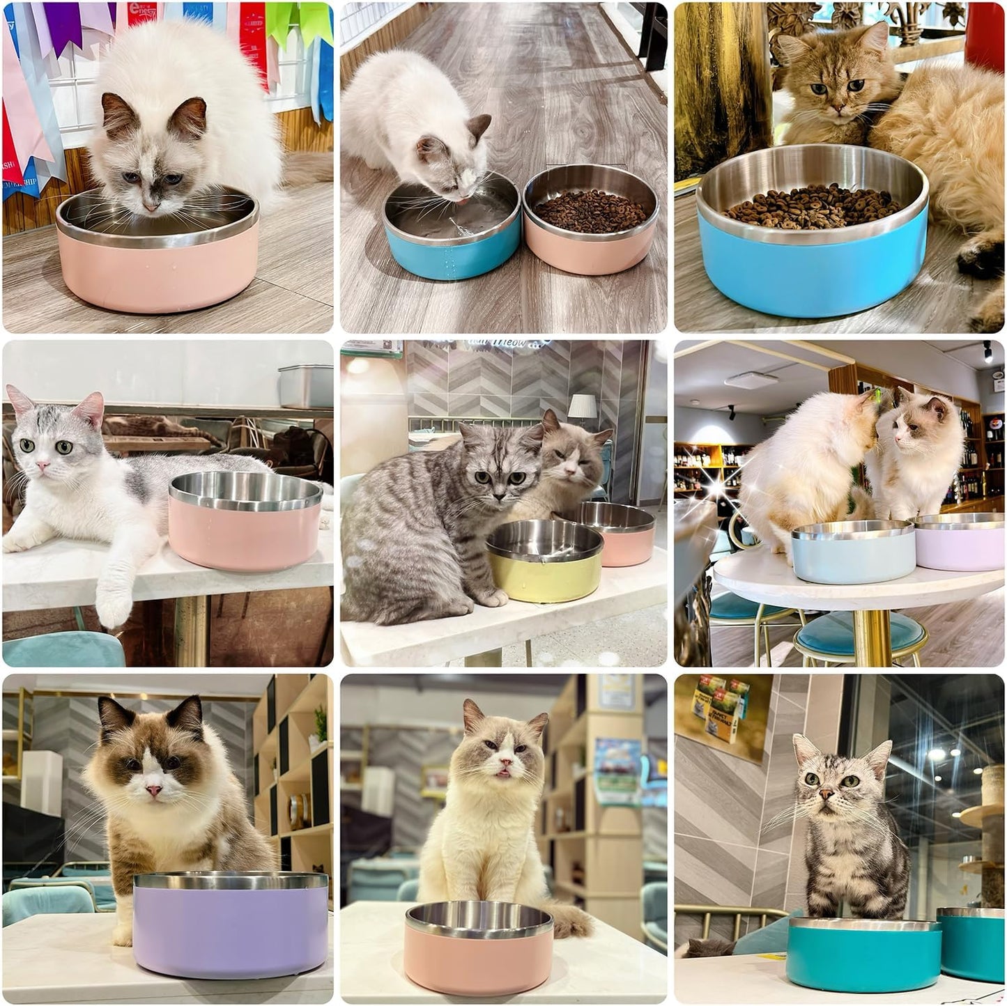 IKITCHEN Dog Bowl for Food and Water, 64 Oz Stainless Steel Pet Feeding Bowl, Durable Non-Skid Insulated Heavy Duty with Rubber Bottom for Medium Large Dogs (64 Ounces/8 Cup, Light Purple)