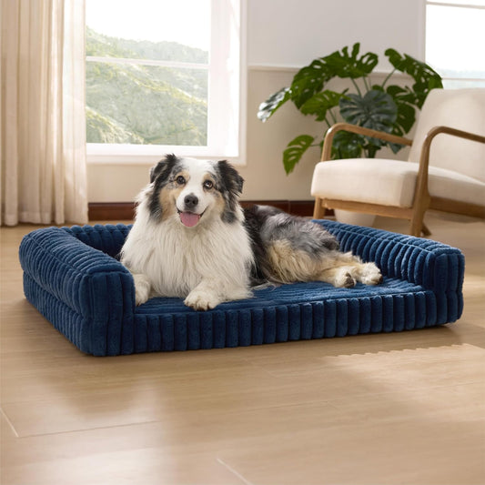 Bedsure Orthopedic Dog Beds for Extra Large Dogs, Waterproof Memory Foam XL Pet Bed with Sides, Non-Slip and Egg-Crate Foam Big Dog Couch Sofa with Washable Removable Corduroy Cover, Blue