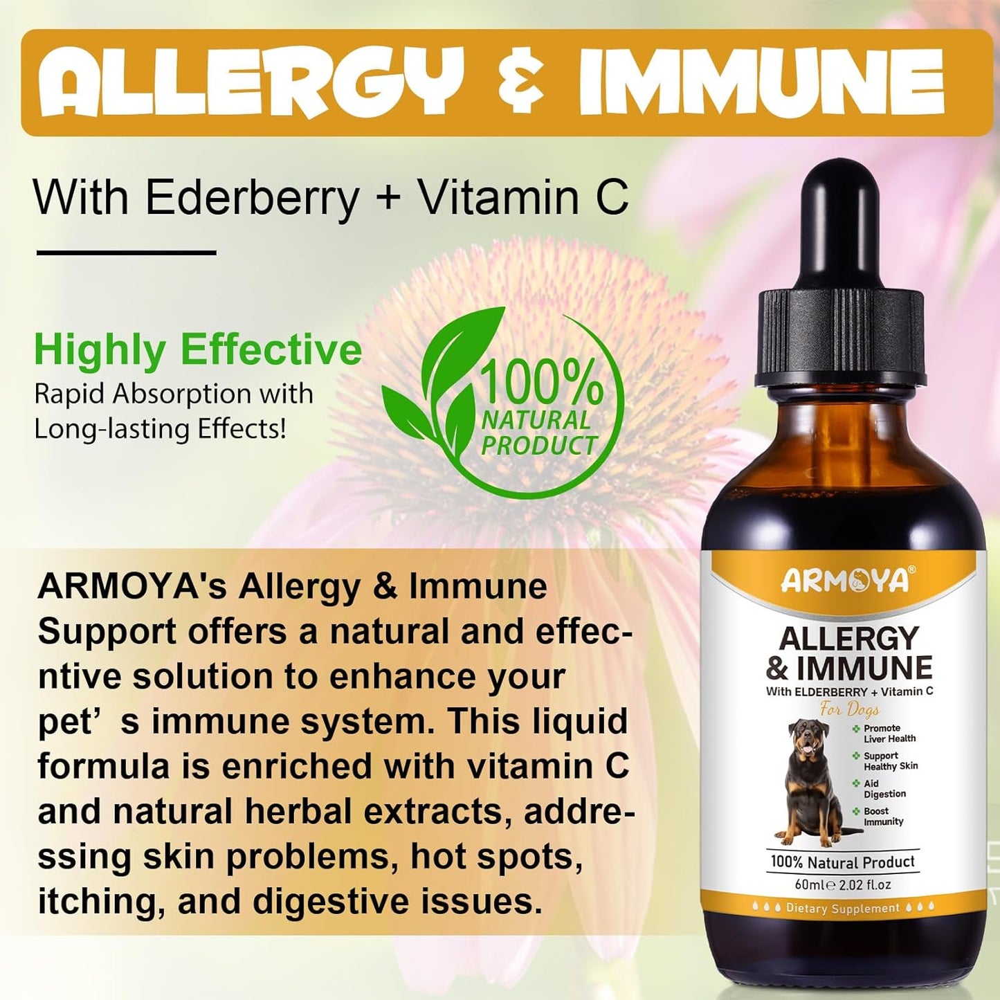 Allergy Relief Drops for Dogs,Allergy and Immune,Immune Support Supplement,Dog Supplement,Natural Pet Supplement for Dog Allergy Relief with Turmeric & Milk Thistle