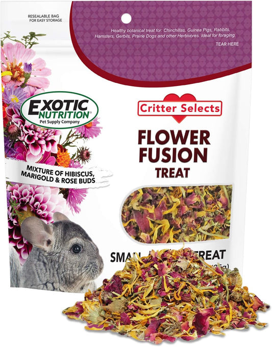 Flower Fusion Treat - Healthy Natural Dried Flower Herbivore Treat - Chinchillas, Guinea Pigs, Rabbits, Prairie Dogs, Degus, Hamsters, Rats, Squirrels, Sugar Gliders & Other Small Pets (0.85 oz)
