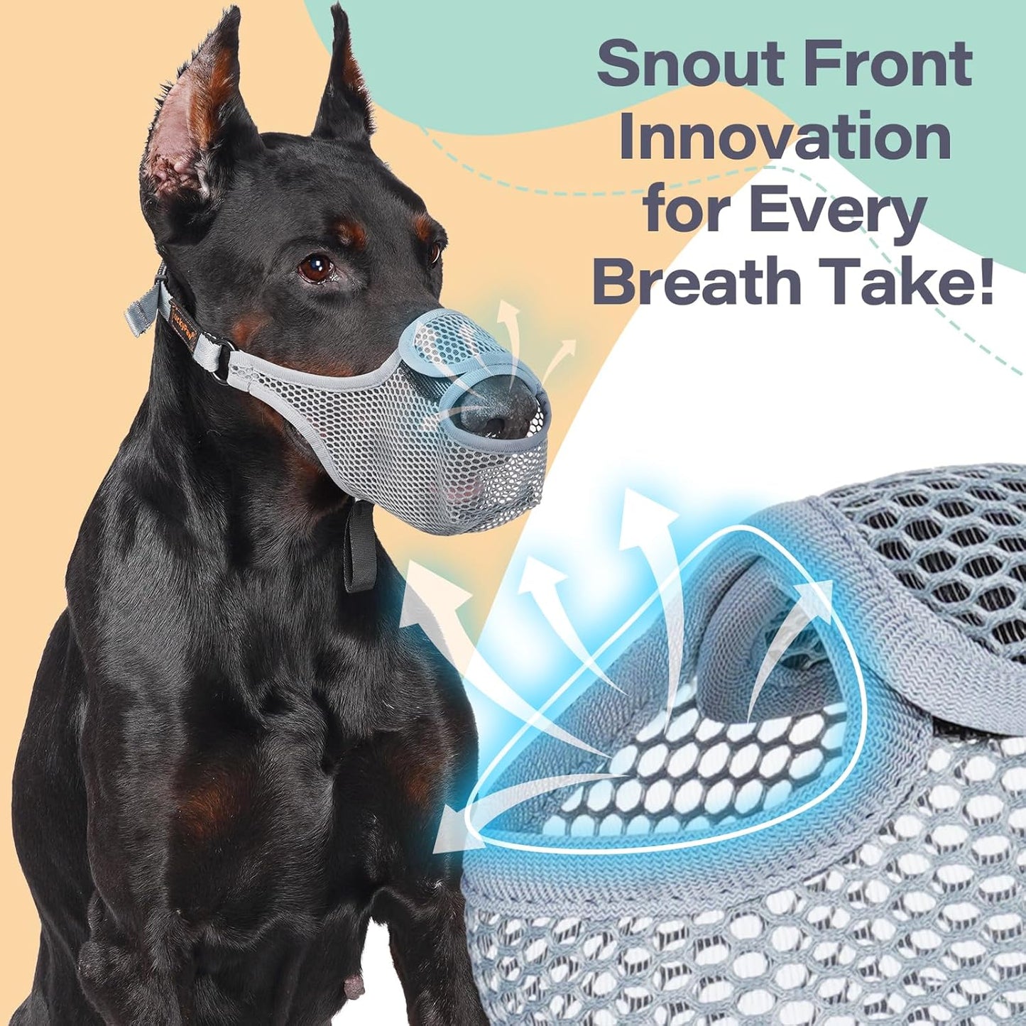 LUCKYPAW Dog Muzzle for Large Medium Small Dogs, Patented Mesh Muzzle to Prevent Biting Chewing Eating, Soft Mouth Guard with Front Opening Design for Drinking Panting(Grey, S)