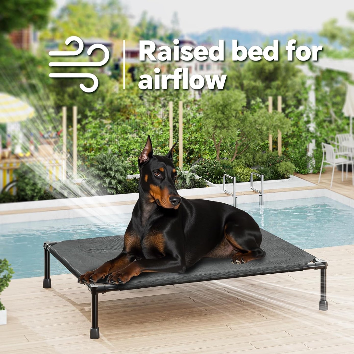 Simple Trending Raised Dog Bed for Large Dogs, Cooling Elevated Dog Bed, Breathable Pet Cot Bed, 42" x 31", Black
