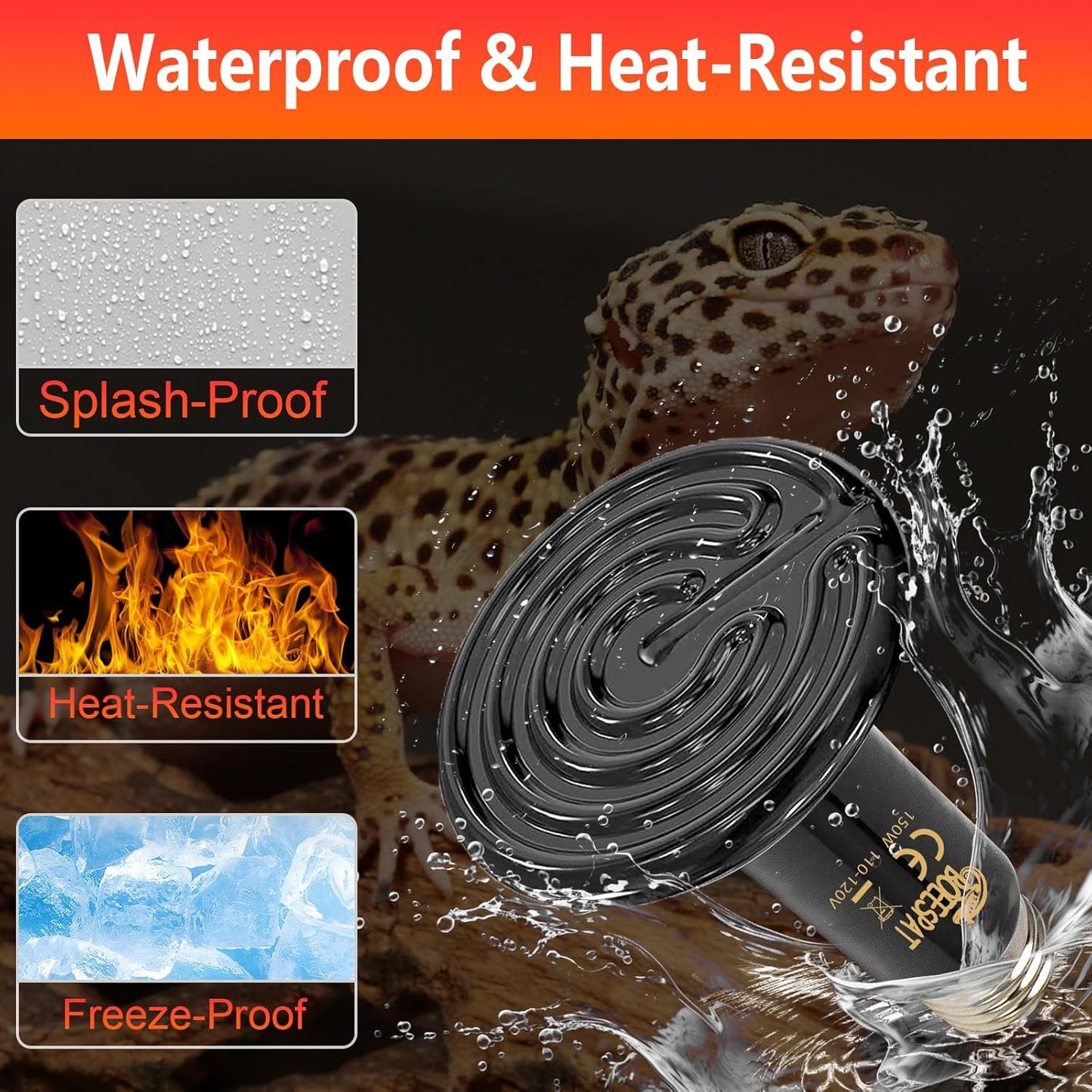 100W Ceramic Heat Emitter for Day and Night Use, Pack of 2 Reptile Basking Heat Lamp for Bearded Dragon, Lizard, Iguana & Amphibians (Black, 100 Watts)