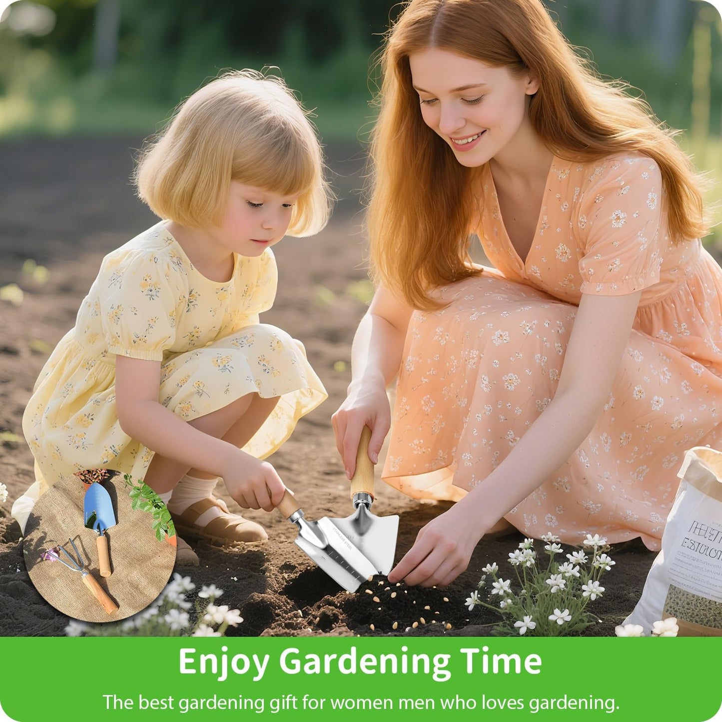 Garden Tool Set, 2 Pieces Stainless Steel Heavy Duty Garden Tools, Gardening Kit with Wooden Handle Garden Hand Tools, Durable Garden Tools for Gardening, Gardening Gifts for Women Men