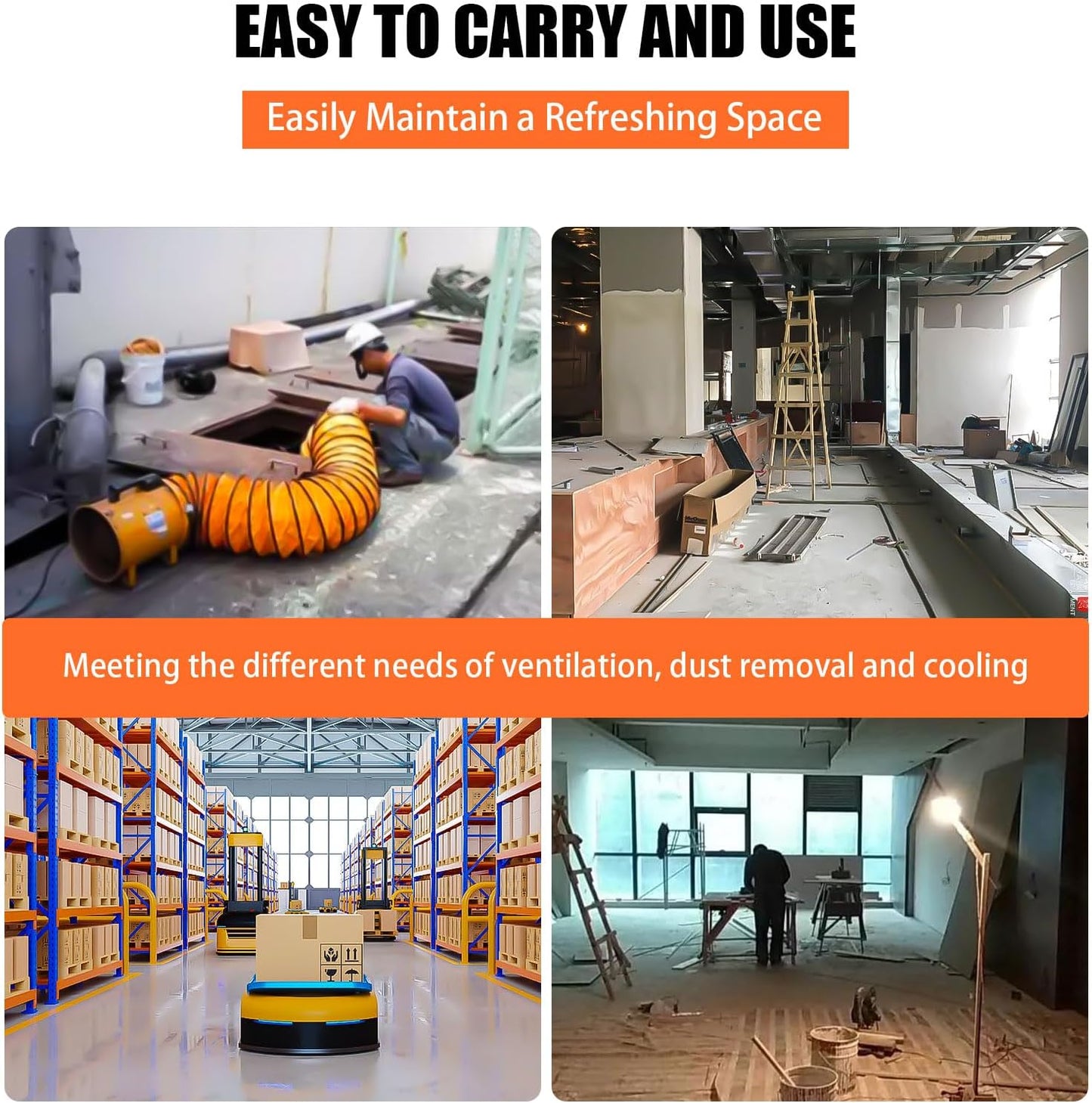 dreamdragon 8" High-Velocity Portable Utility Blower Fan, Industrial Exhaust Fan with 25ft Flexible Duct Hose, 3150 RPM Low-Noise Ventilator for Basements, Workshops, Warehouses, and Confined Spaces