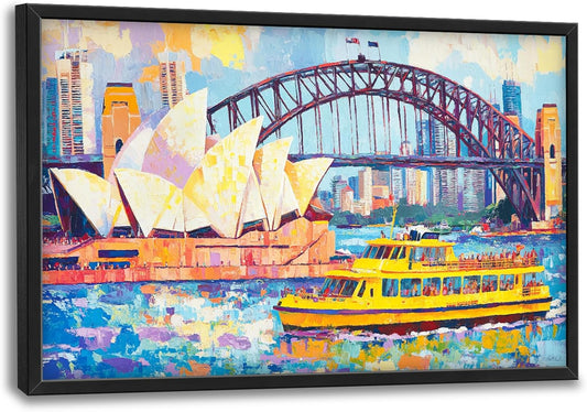 Extra Large Sydney Opera House Framed Wall Art for Living Room,Oversized Abstract Harbour Bridge Cityscape Pictures Wall Decor,Canvas Print Painting Modern Artwork Bedroom Office Bathroom 36L" x 24W"