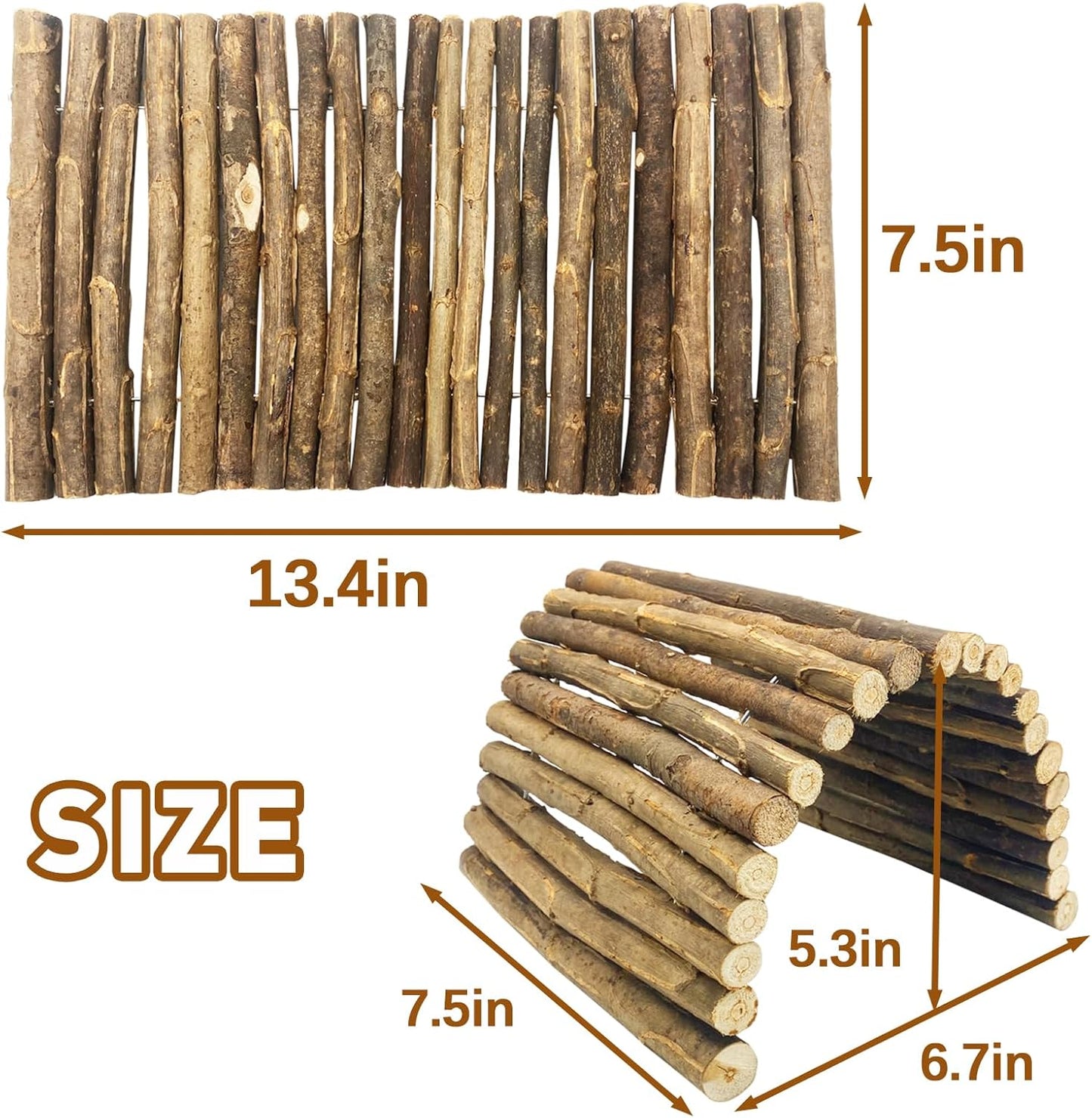 BNOSDM 2PCS Reptile Hideout Wooden Bridge 7.5"x13.4" Lizard Hide Caves Bearded Dragon Habitat Accessories for Gecko Snake Frog Chameleon Iguana Tortoise