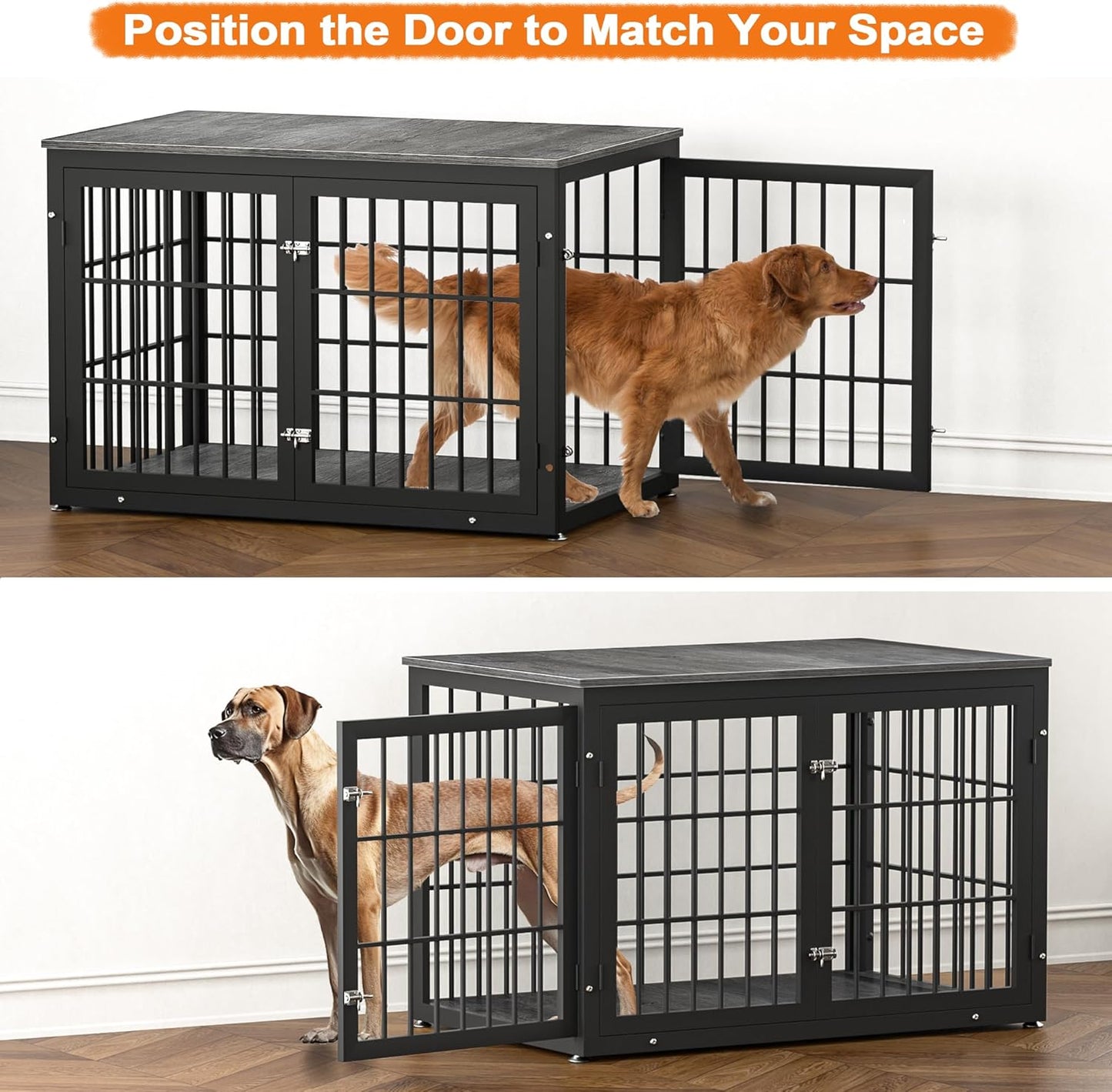 48 Inch Heavy Duty Dog Crate Furniture for Large Dogs, Decorative Pet House End Table, Extra Large Wooden Cage Kennel Furniture Indoor, Black and Gray