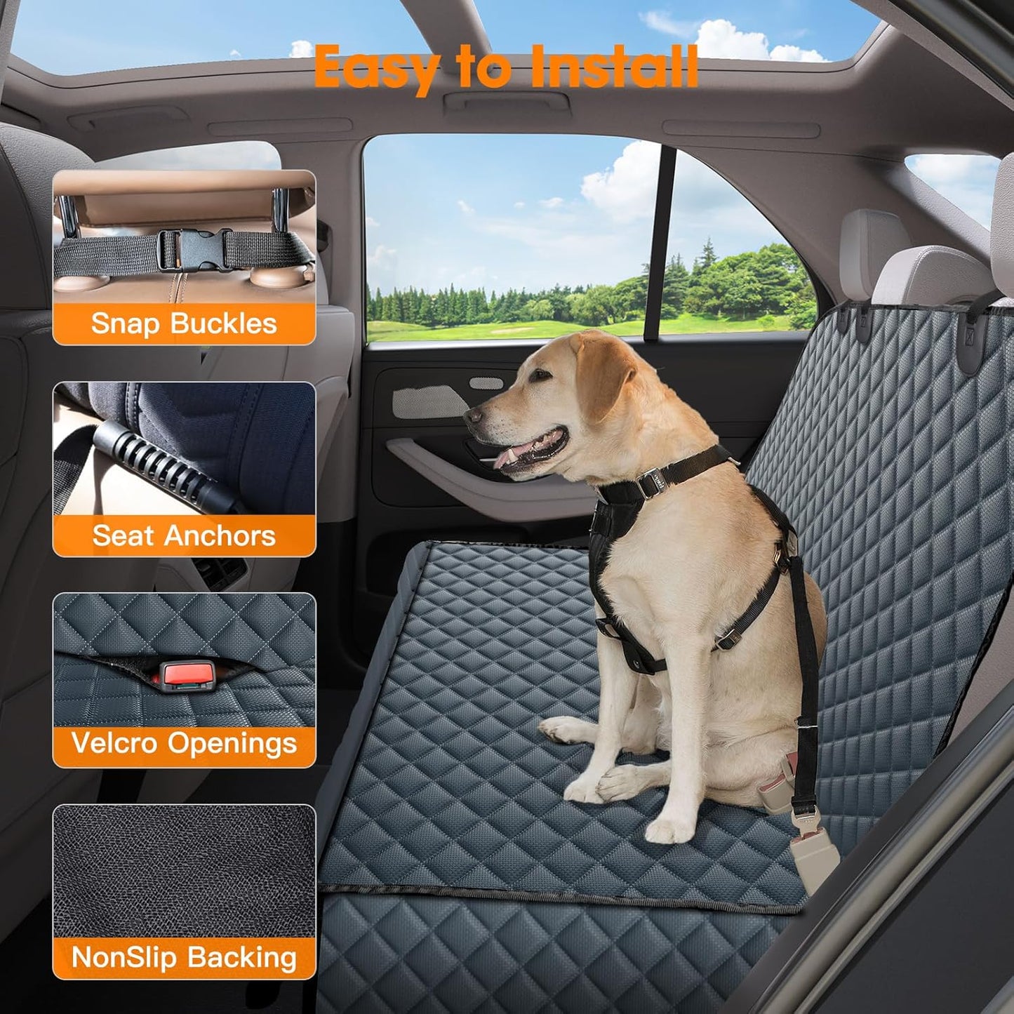 MIXJOY Dog Car Cover for Back Seat Cover Protector Waterproof Dog Seat Covers for Cars, Car Seat Protector for Dogs with 1 Dog Seat Belt, Nonslip Back Seat Cover for Kids, Trucks & SUV, Grey