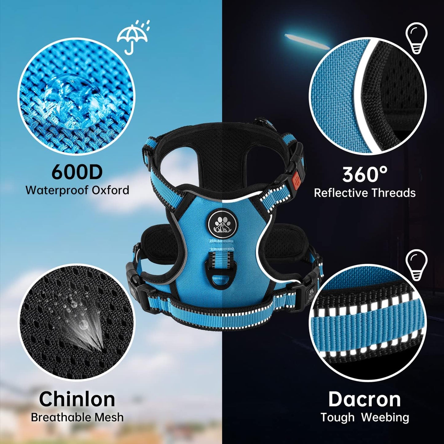 NESTROAD No Pull Dog Harness,Adjustable Oxford Dog Vest Harness with Leash,Reflective No-Choke Pet Harness with Easy Control Soft Handle for Large Dogs(X-Large,Blue)