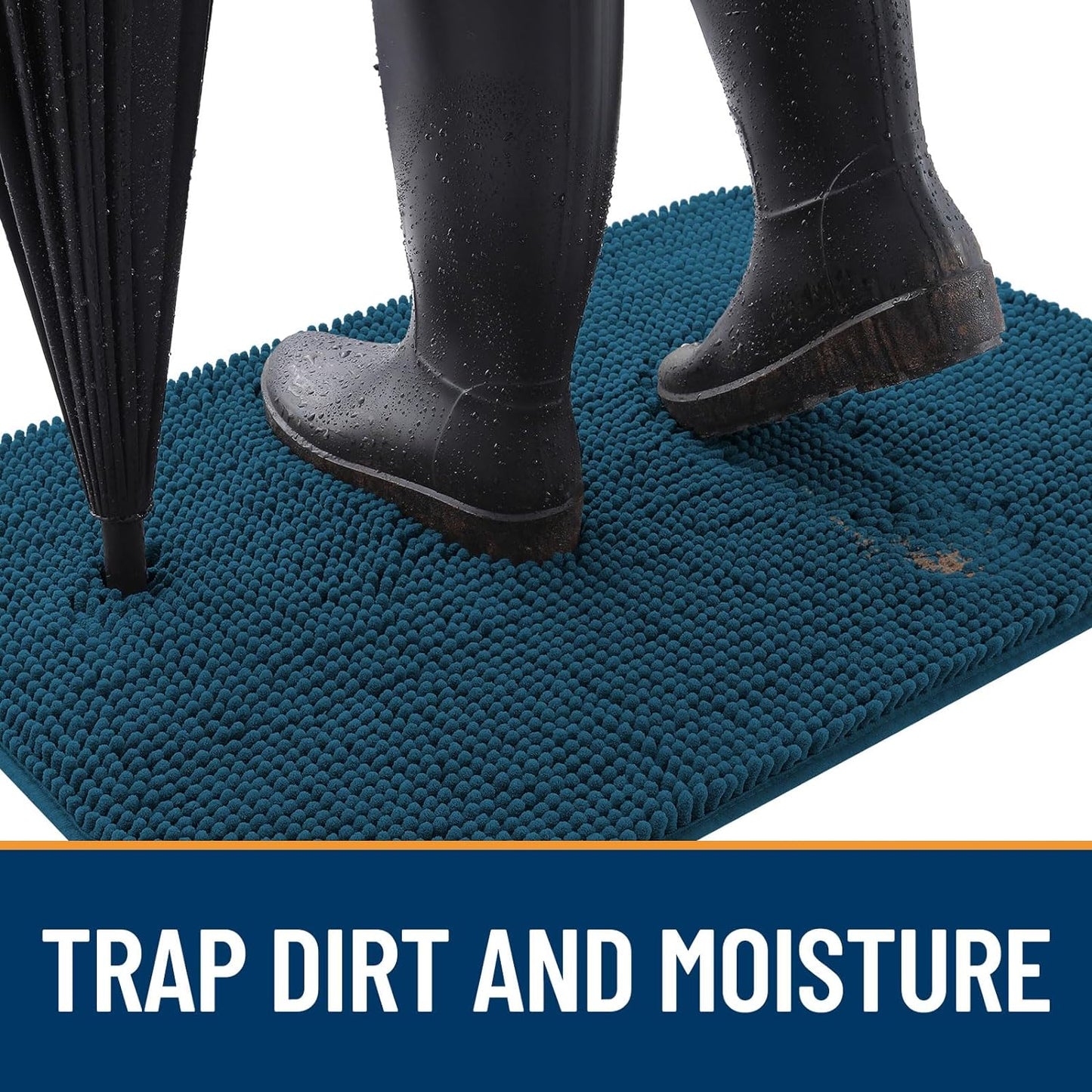 OLANLY Dog Door Mat for Muddy Paws 47x32, Absorbs Moisture and Dirt, Absorbent Non-Slip Washable Doormat, Quick Dry Chenille Mud Mat, Entry Indoor Entryway Carpet for Inside Floor, Atlantic Blue