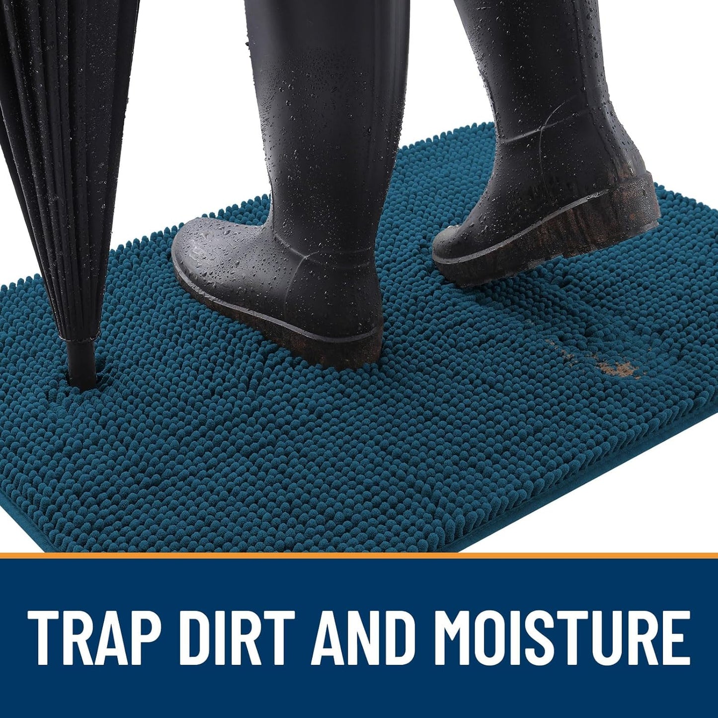 OLANLY Dog Door Mat for Muddy Paws 48x30, Absorbs Moisture and Dirt, Absorbent Non-Slip Washable Doormat, Quick Dry Chenille Mud Mat, Entry Indoor Entryway Carpet for Inside Floor, Atlantic Blue