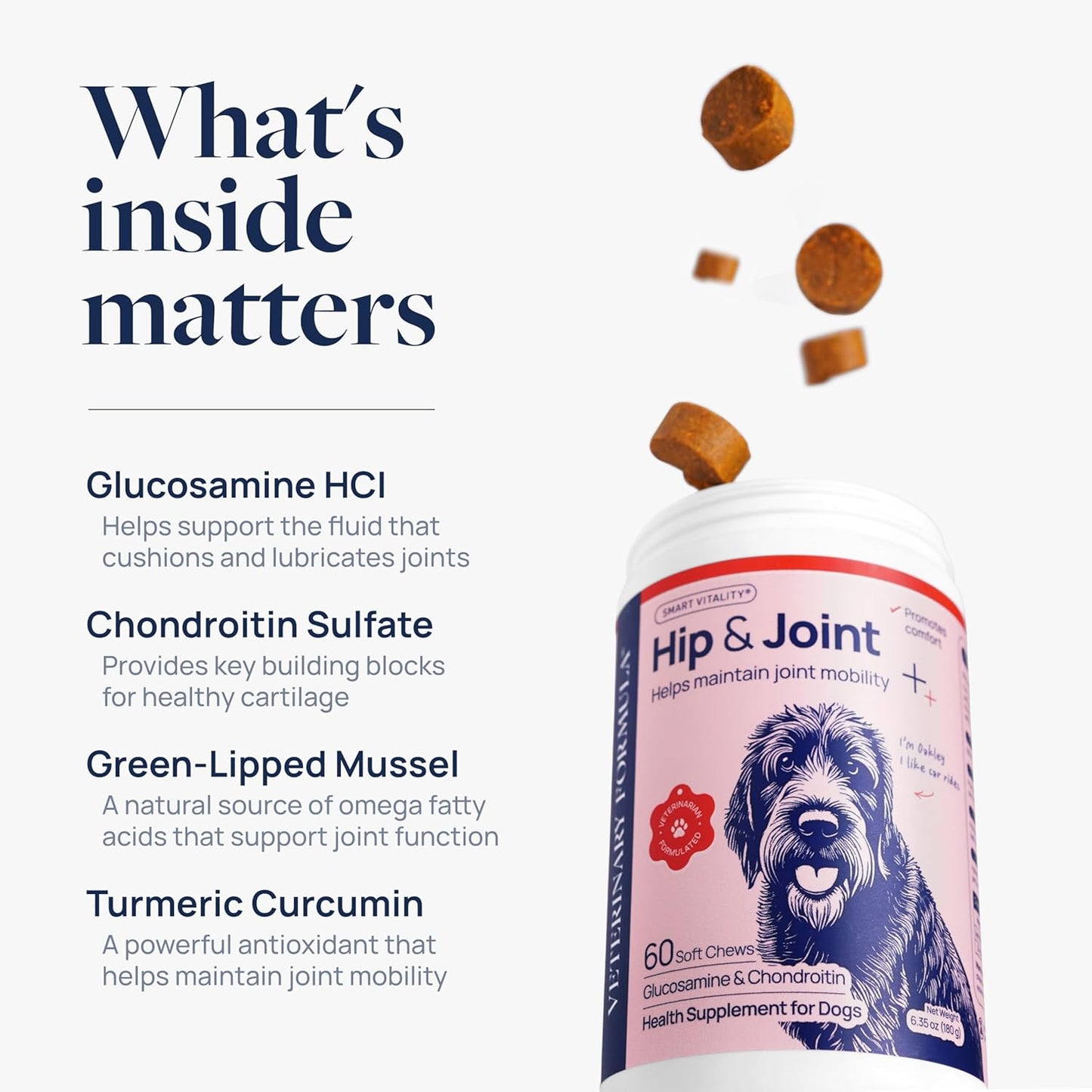 Veterinary Formula Smart Vitality Hip & Joint Supplement for Dogs with Glucosamine – Dog Joint Support, Dog Supplements for Mobility & Flexibility, 60ct