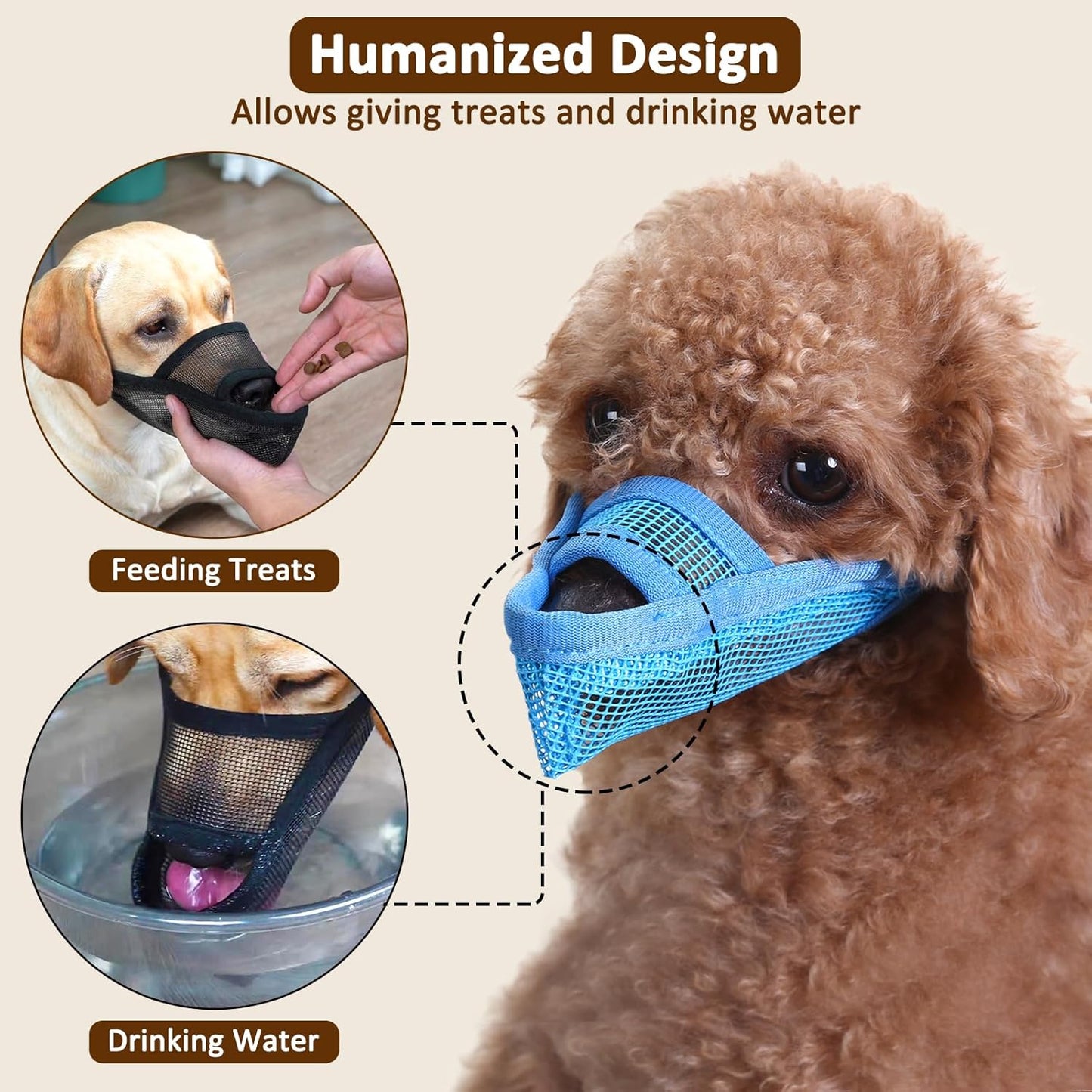Crazy Felix Nylon Dog Muzzle for Small Medium Large Dogs Dachshund Beagle Poodle Labrador, Air Mesh Breathable and Drinkable Pet Mouth Guard for Anti-Biting Chewing Scavenging(S, Blue)