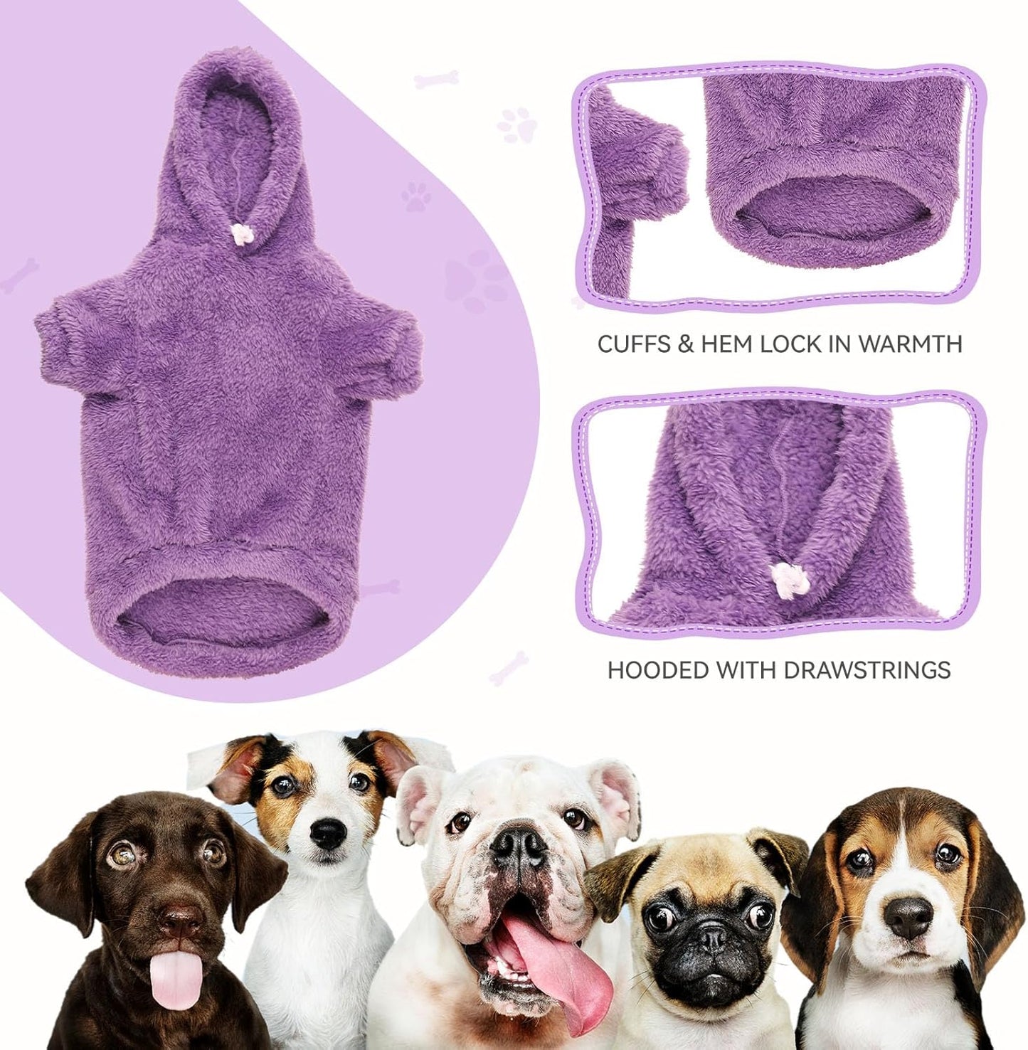 Fuzzy Dog Sweaters for Medium Dogs Dog Hoodie Soft Double-Sided Plush Fleece Sweater Pet Clothes Coats Hoodie Sherpa Hooded Sweatshirt(Purple-M)