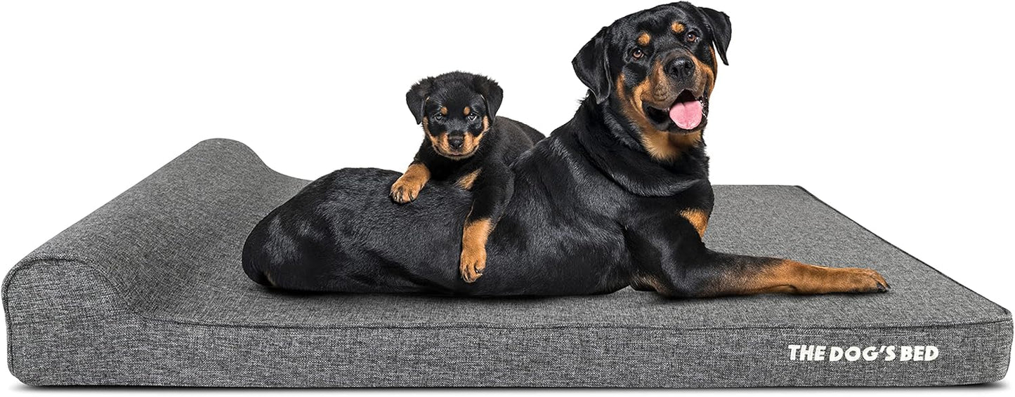 The Dog’s Bed Orthopedic Headrest Dog Bed XXL Grey Linen 54x36, Memory Foam, Pain Relief for Arthritis, Hip & Elbow Dysplasia, Post Surgery, Lameness, Veterinary Approved, Waterproof Washable Cover