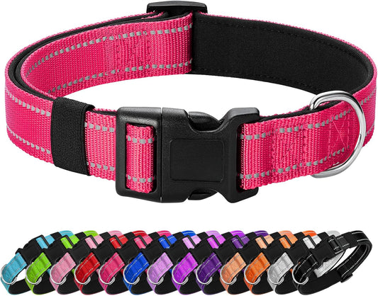 Reflective Dog Collar Padded with Soft Neoprene Breathable Quick Release Basic Dog Collars for Puppy Small Dogs Hot Pink
