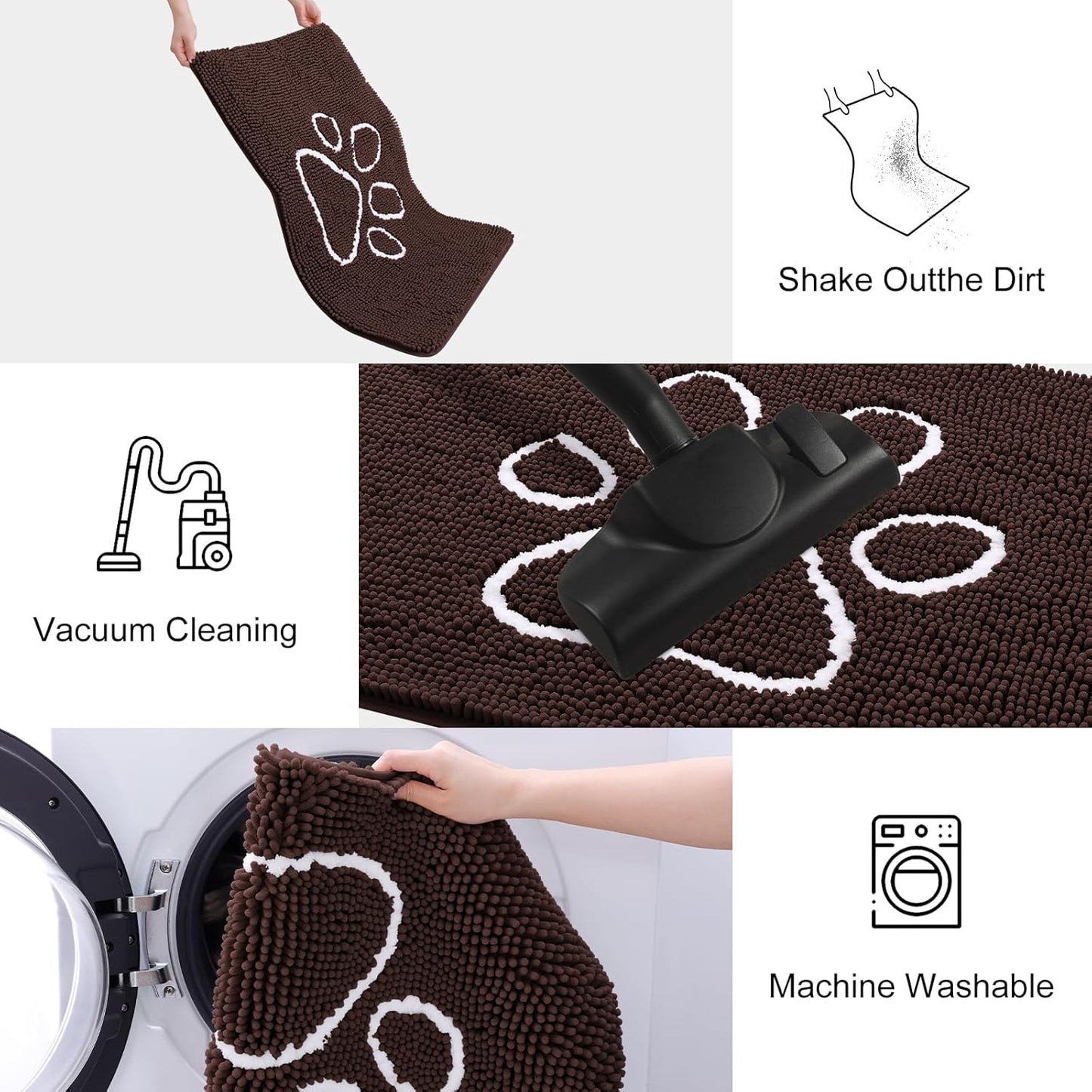 Smiry Dog Door Mat for Muddy Paws, Absorbent Dirt Trapper Non Slip Quick Dry Washable Chenille Mat for Mud Dogs, Entry Rug for Indoor and Outdoor (36x24 Inches, Brown and White)