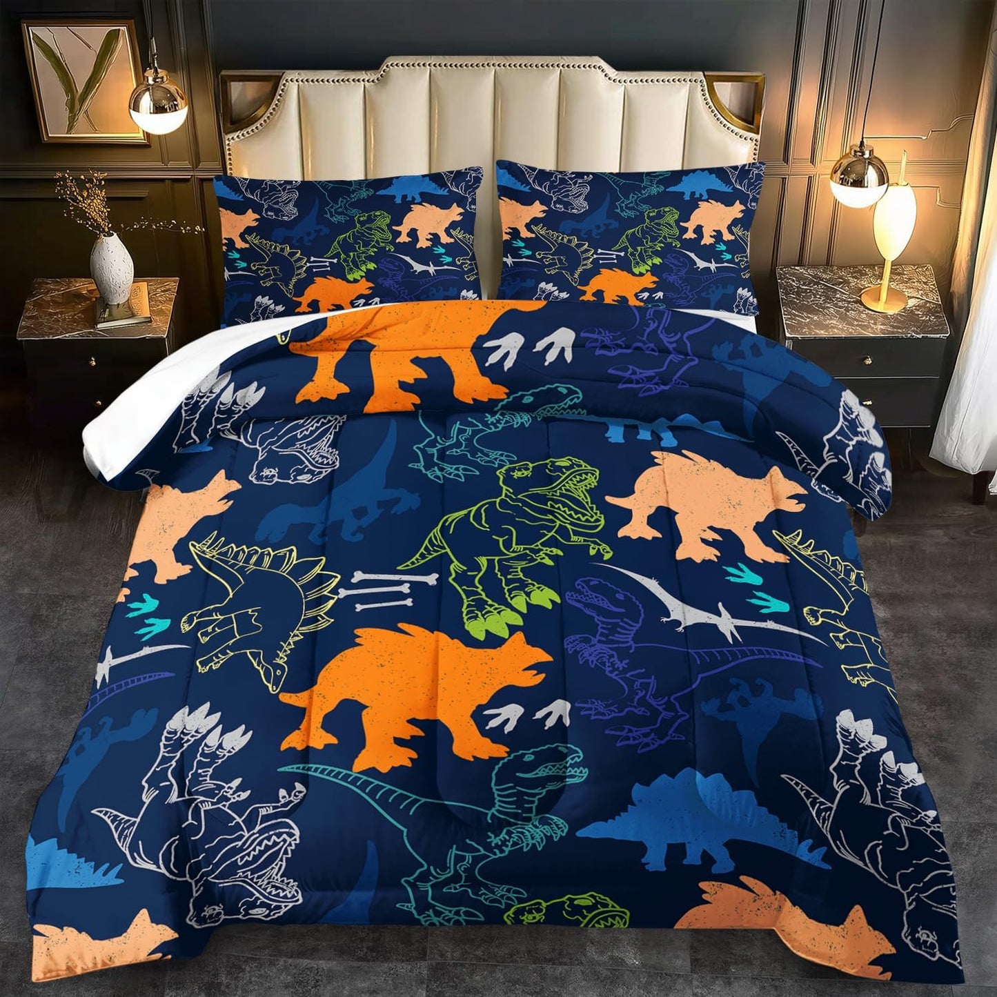 Blue Dinosaur Comforter Set Full Boys,Cute Dinosaur Bedding Set Full for Kids,Kawaii Dragon Comforter Blue Bedroom Decor,Cute Animal Bedding Kawaii Animal Quilt Boys