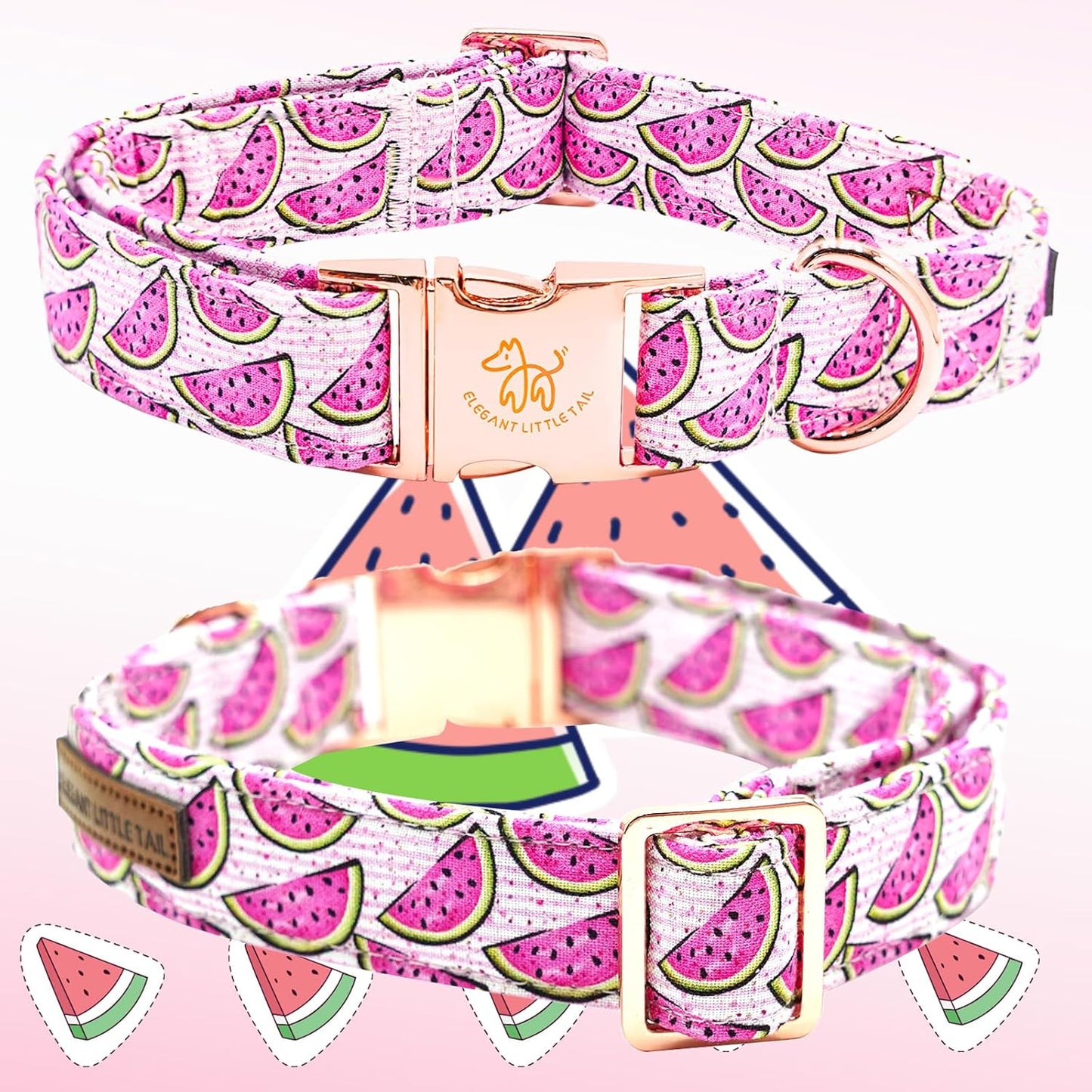Elegant little tail Dog Collar, Watermelon Print Pet Collar Summer Dog Collar Durable Metal Buckle Dog Collars Cotton Pet Adjustable Dog Collars for Large Dogs