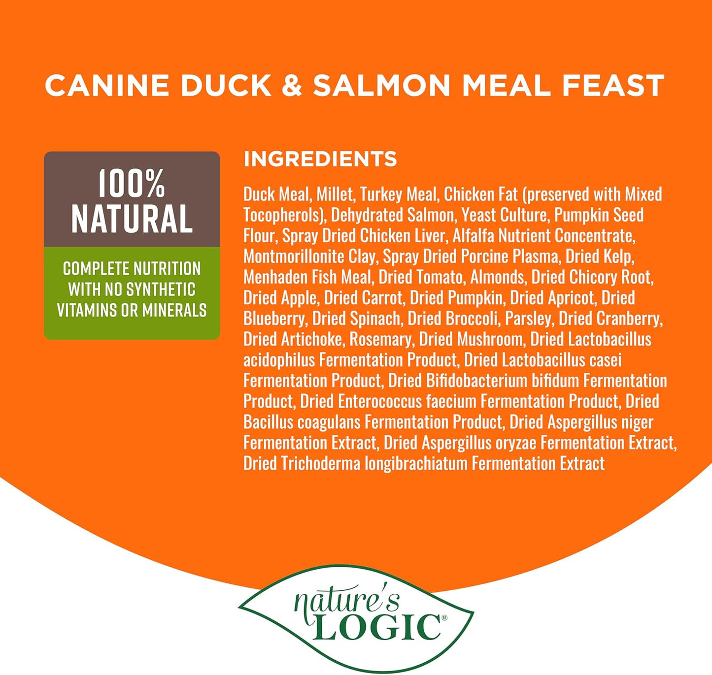 NATURE'S LOGIC Dry Dog Food - 100% Natural - No Synthetics - for All Ages, Sizes, Breeds - Free from Common Allergens, High Protein - Duck & Salmon Meal Feast, 25lbs